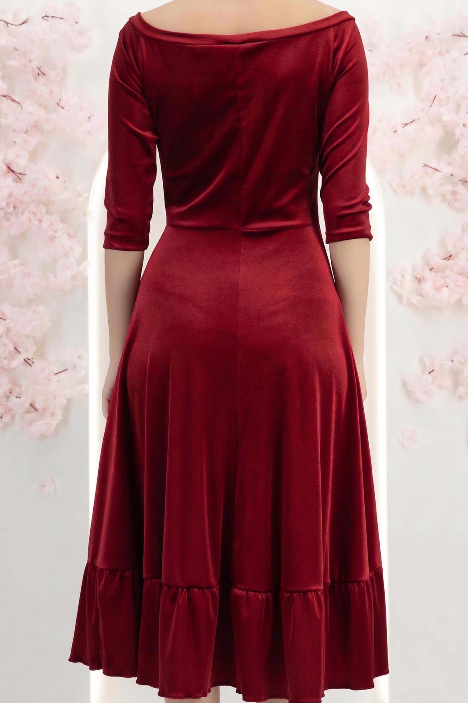 Rochie din catifea visinie midi in clos cu aplicatii stralucitoare laterale- StarShinerS 7 - StarShinerS.ro