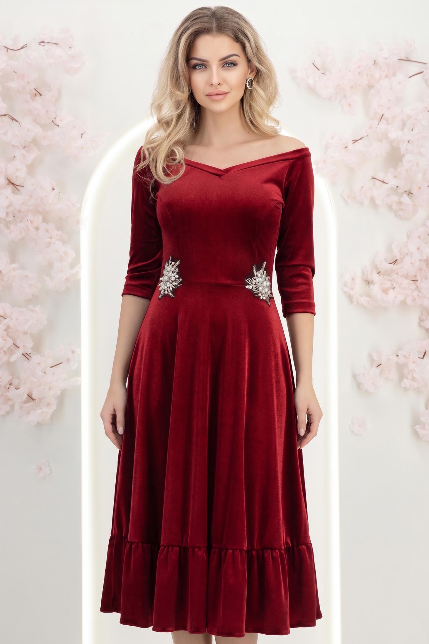 StarShinerS.hu Burgundy ruha - StarShinerS harang bársony midi