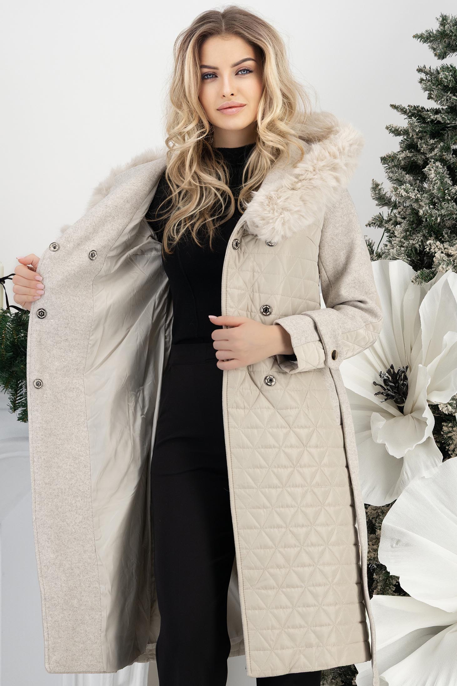 Krémová dámská bunda dlouhý 3 - StarShinerS.cz