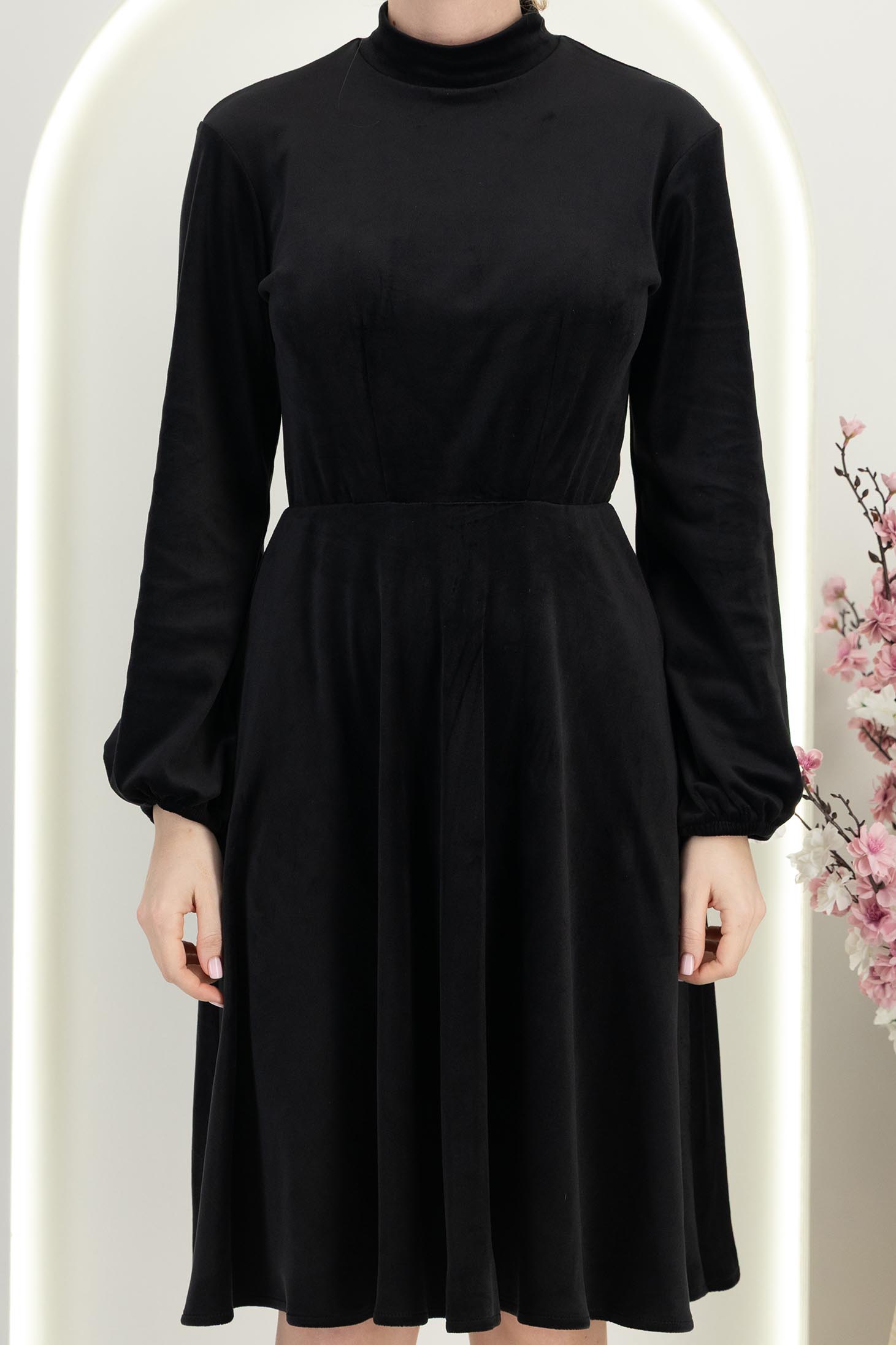 StarShinerS crno haljina clos s elastičnom u struku baršun 5 - StarShinerS.hr