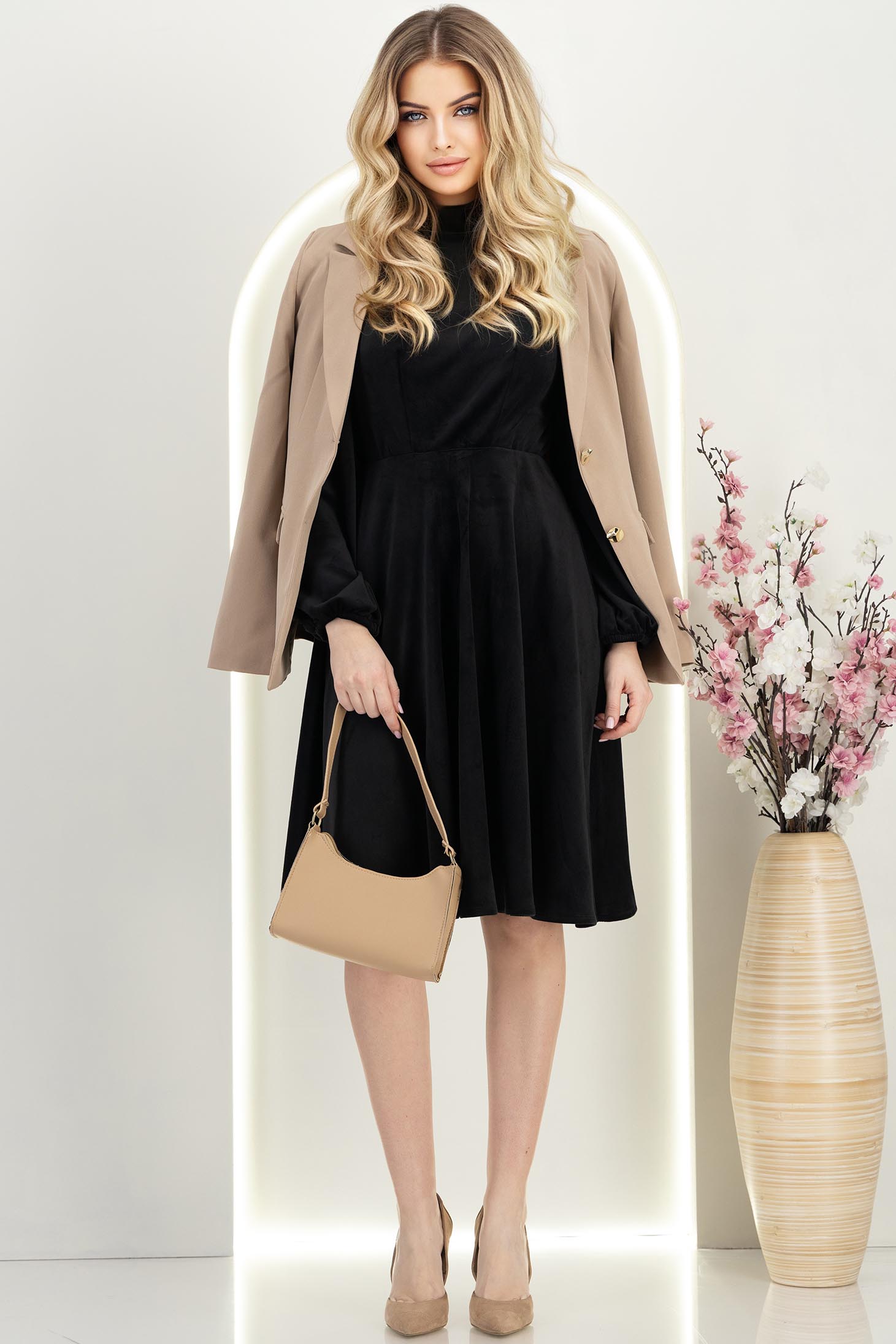 StarShinerS crno haljina clos s elastičnom u struku baršun 3 - StarShinerS.hr