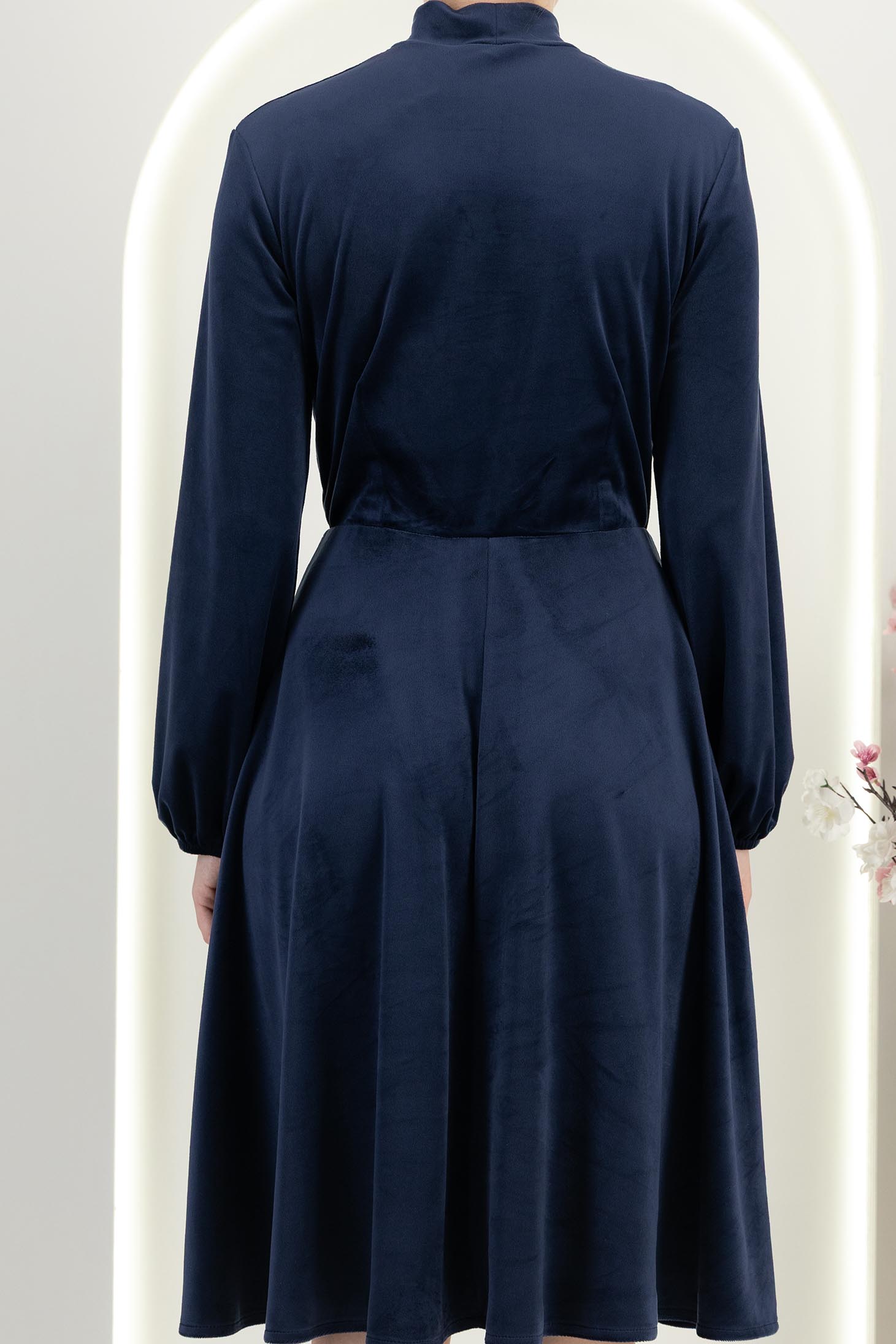 Rochie din catifea bleumarin până la genunchi in clos cu elastic in talie - StarShinerS 6 - StarShinerS.ro