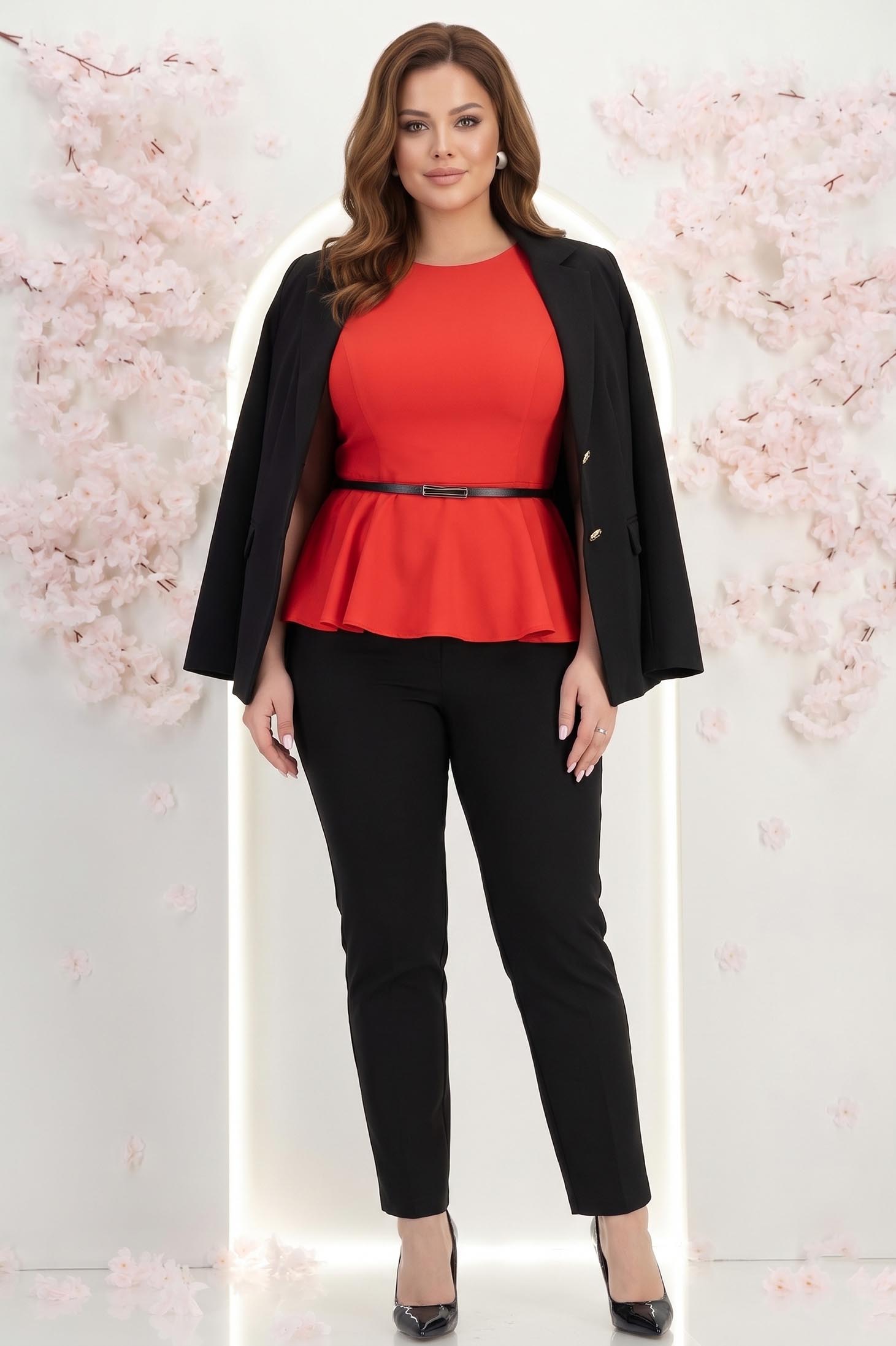 Bluza rosie din material elastic mulata cu accesoriu tip curea si peplum 1 - StarShinerS.ro