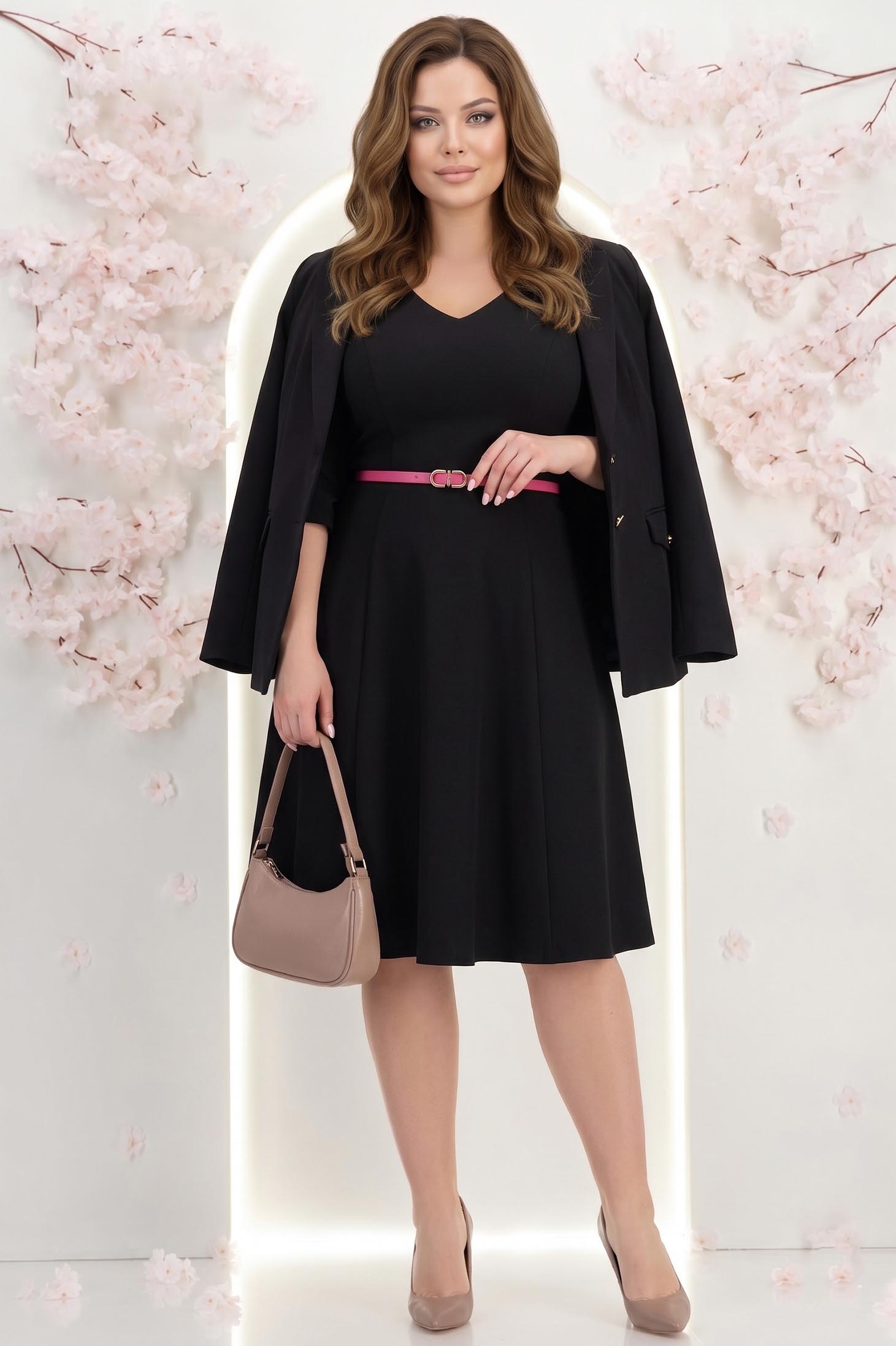 Rochie neagra din punto midi in clos cu accesoriu tip curea 1 - StarShinerS.ro