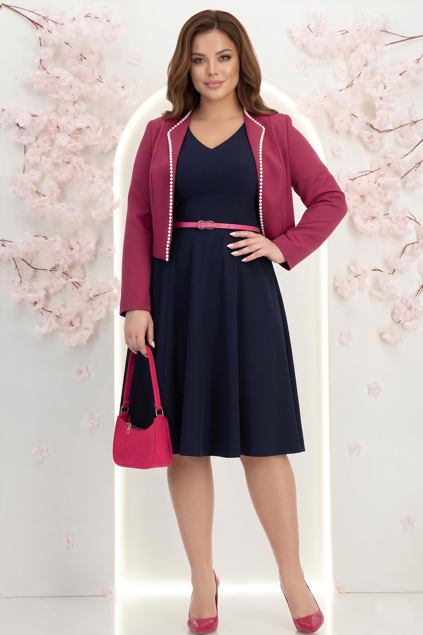Rochie bleumarin din punto midi in clos cu accesoriu tip curea 1 - StarShinerS.ro
