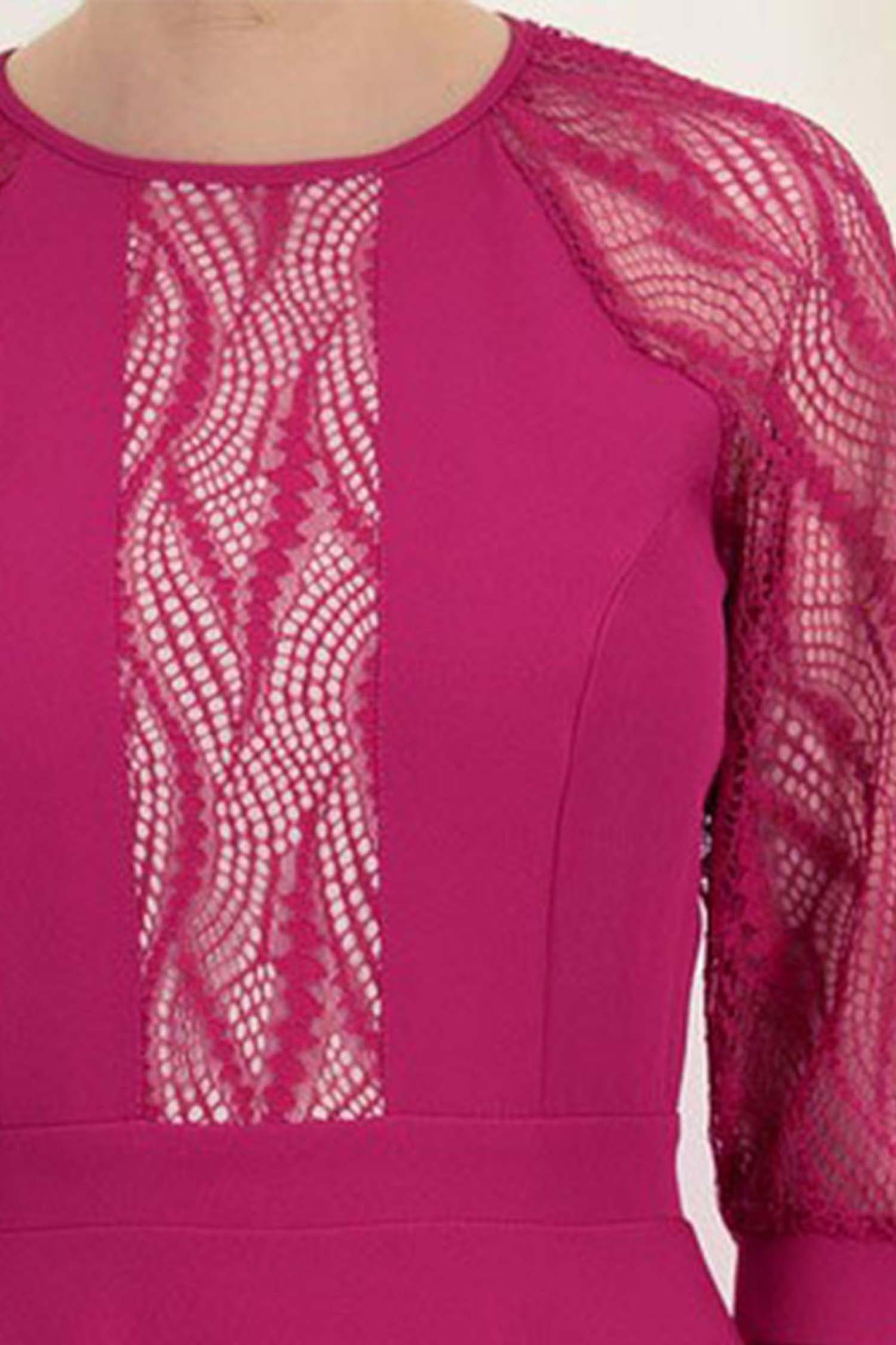 Rochie din stofa zmeura midi in clos cu aplicatii de dantela - StarShinerS 5 - StarShinerS.ro