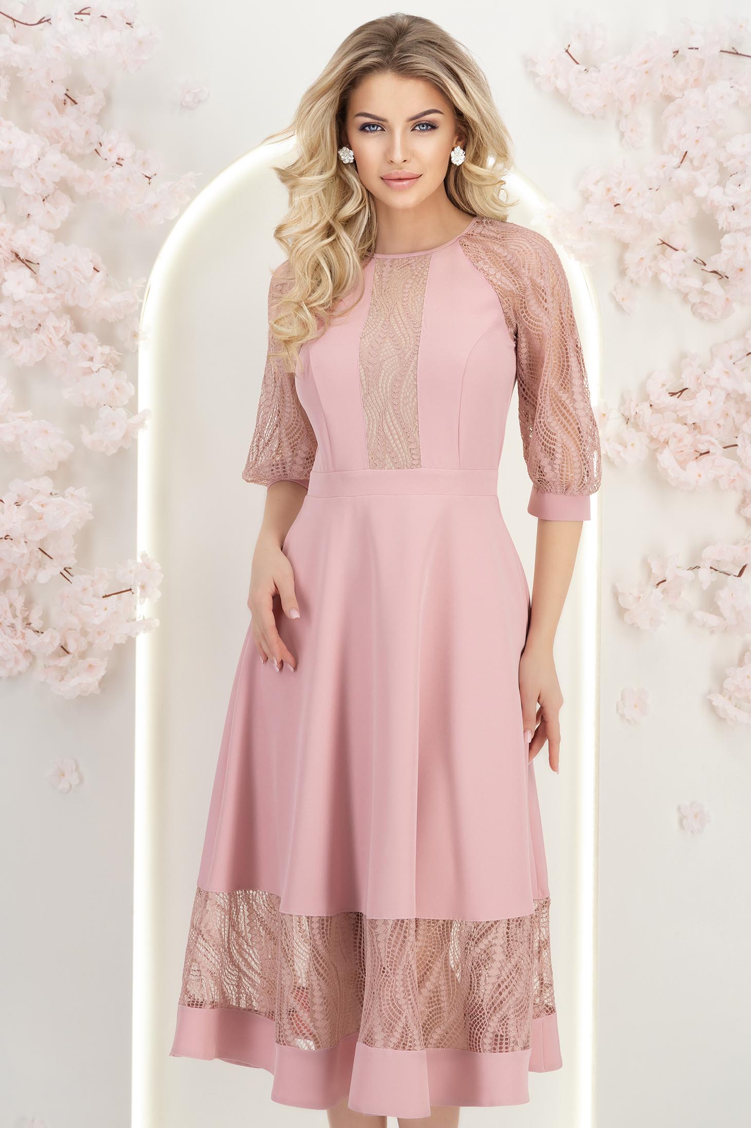 StarShinerS růžový prášek šaty přes koleno zvonový skleník 3 - StarShinerS.cz