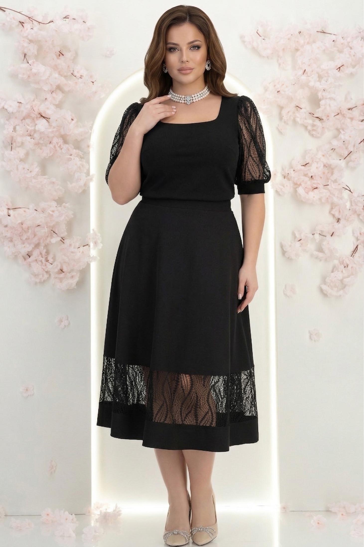 Bluza din crep neagra mulata cu maneci trei-sferturi din dantela - StarShinerS 2 - StarShinerS.ro