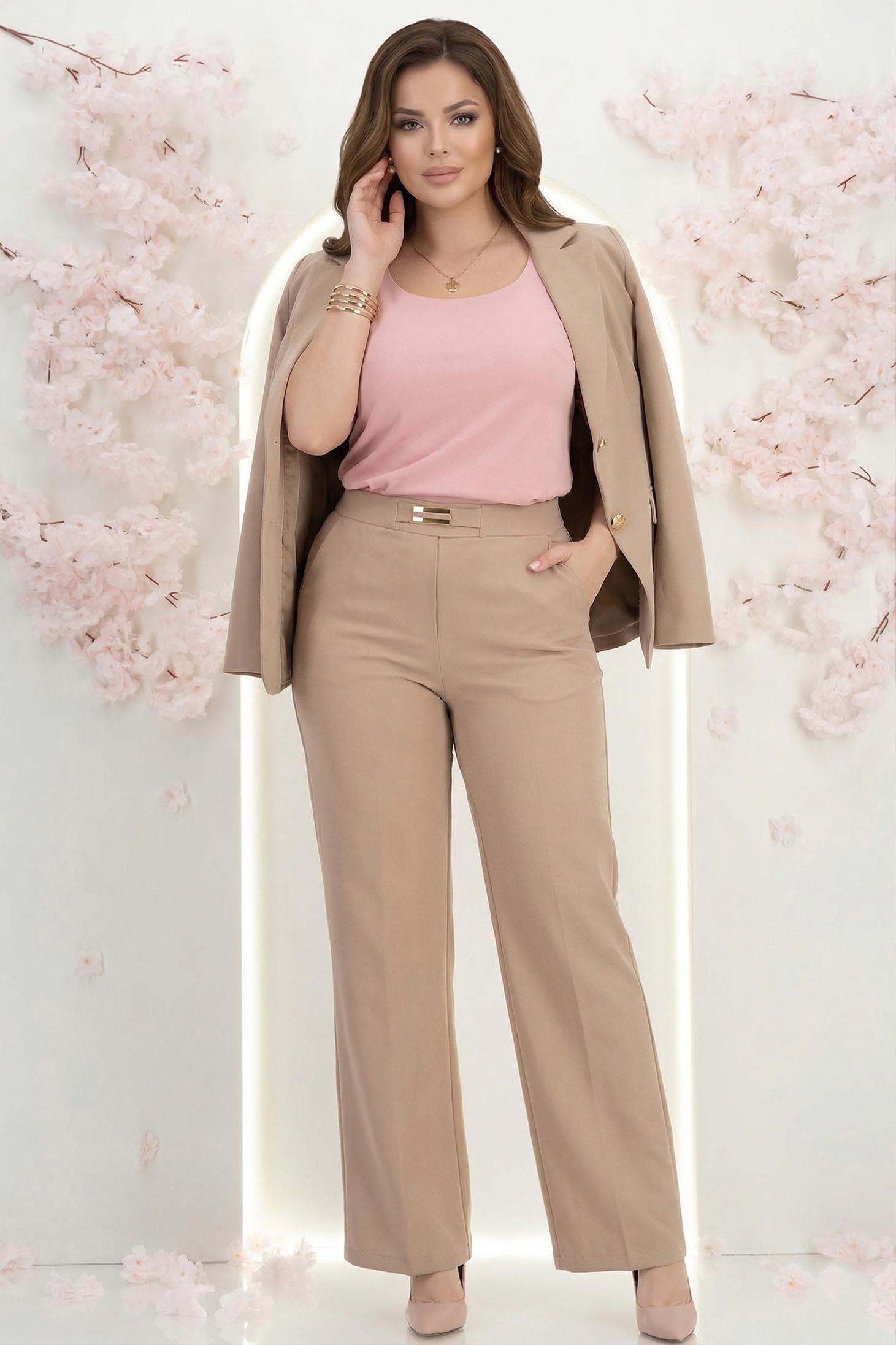 Bluza din crep roz pudra mulata cu maneci trei-sferturi din dantela - StarShinerS 2 - StarShinerS.ro