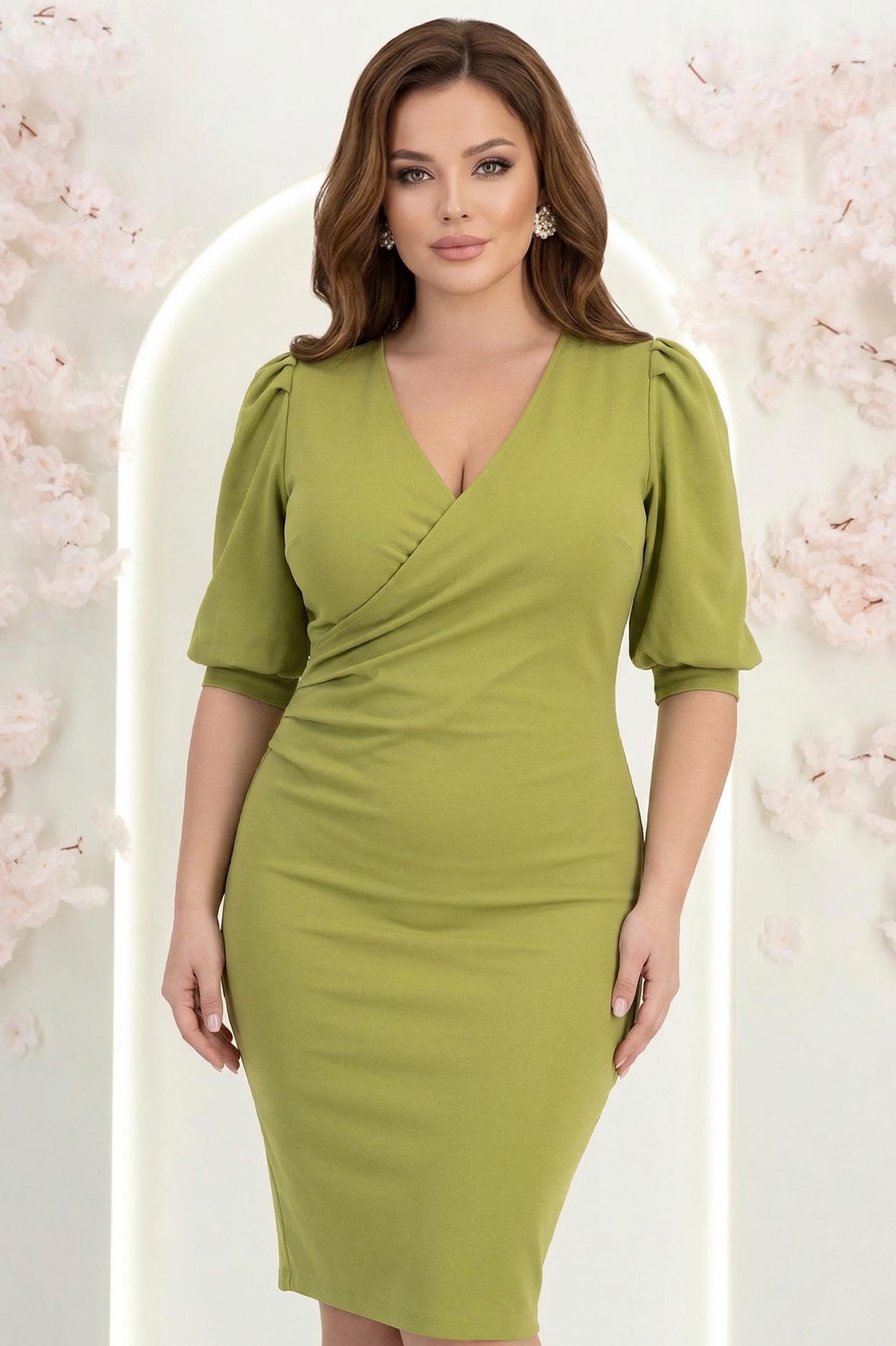 Rochie din jersey verde-deschis midi tip creion cu maneci bufante- StarShinerS 1 - StarShinerS.ro
