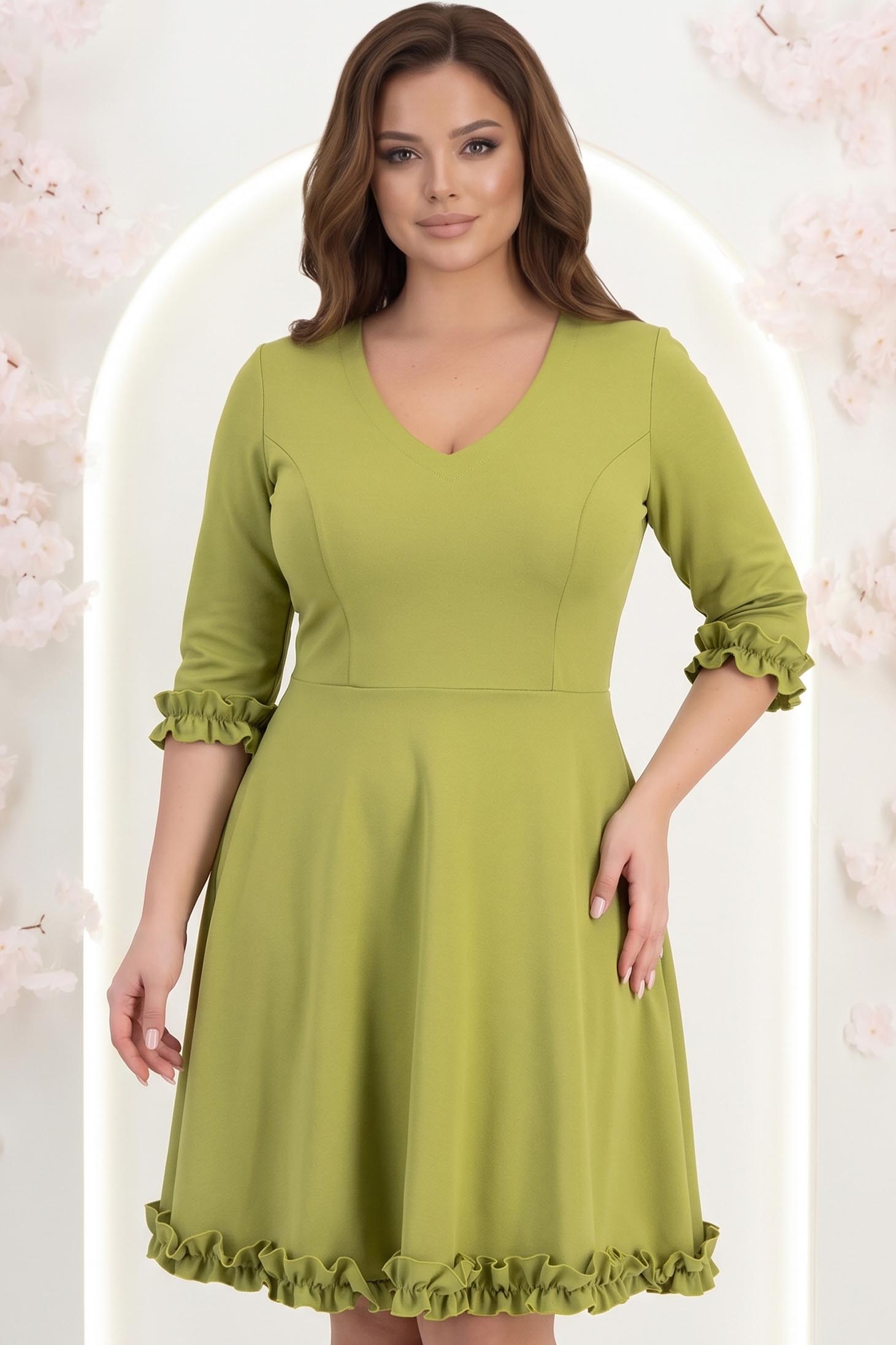 Rochie din jersey verde-deschis scurta in clos cu volanase la maneca - StarShinerS 1 - StarShinerS.ro