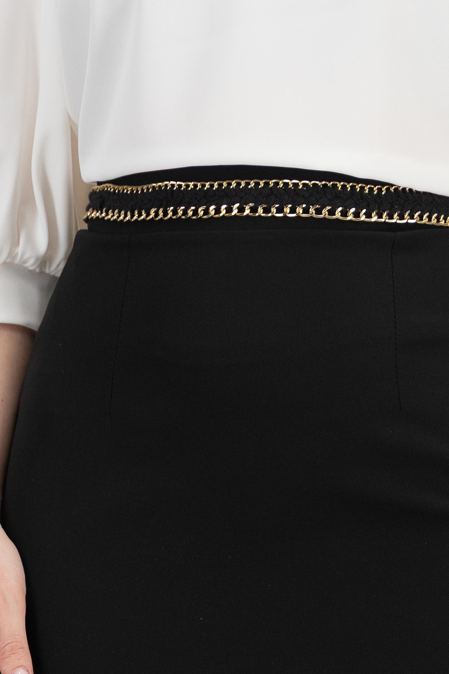 Fusta stofa neagra scurta cu un croi drept cu accesoriu metalic - StarShinerS 6 - StarShinerS.ro