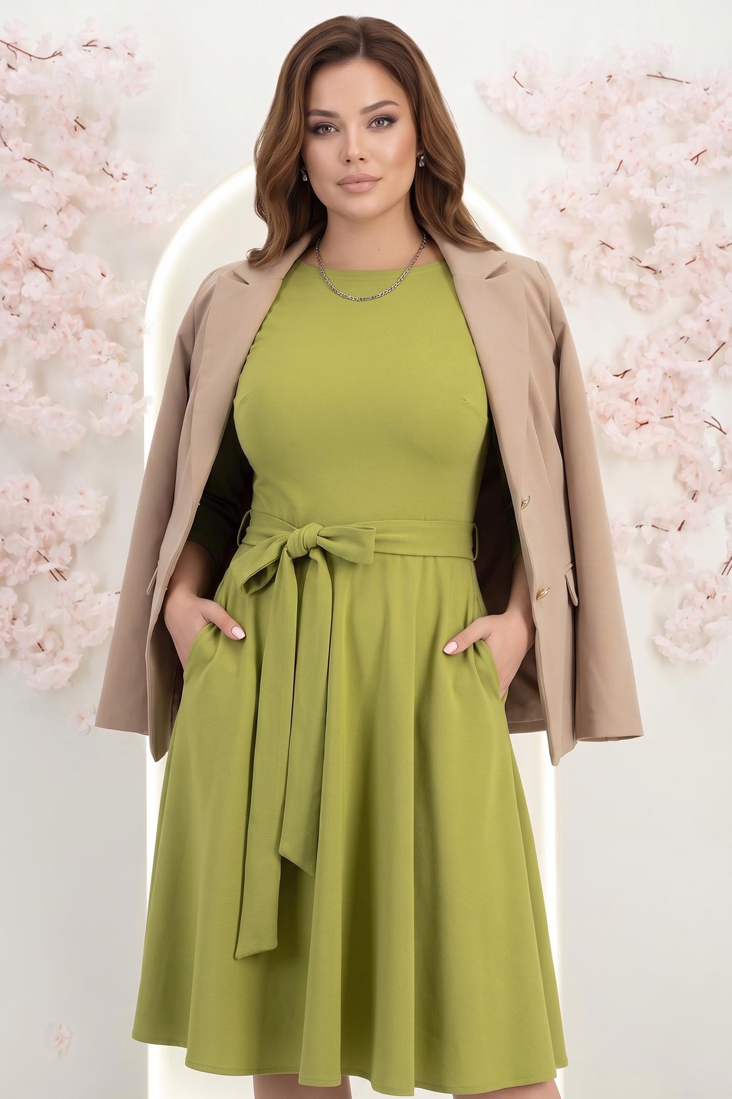 Rochie din jersey verde-deschis midi in clos accesorizata cu brosa - StarShinerS 2 - StarShinerS.ro