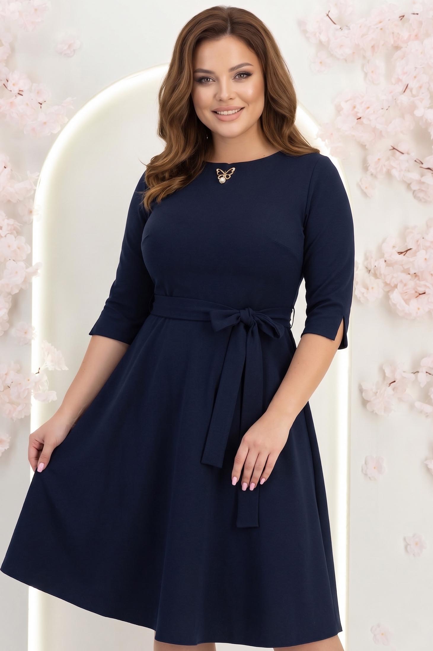 Rochie din jersey bleumarin midi in clos accesorizata cu brosa - StarShinerS 1 - StarShinerS.ro