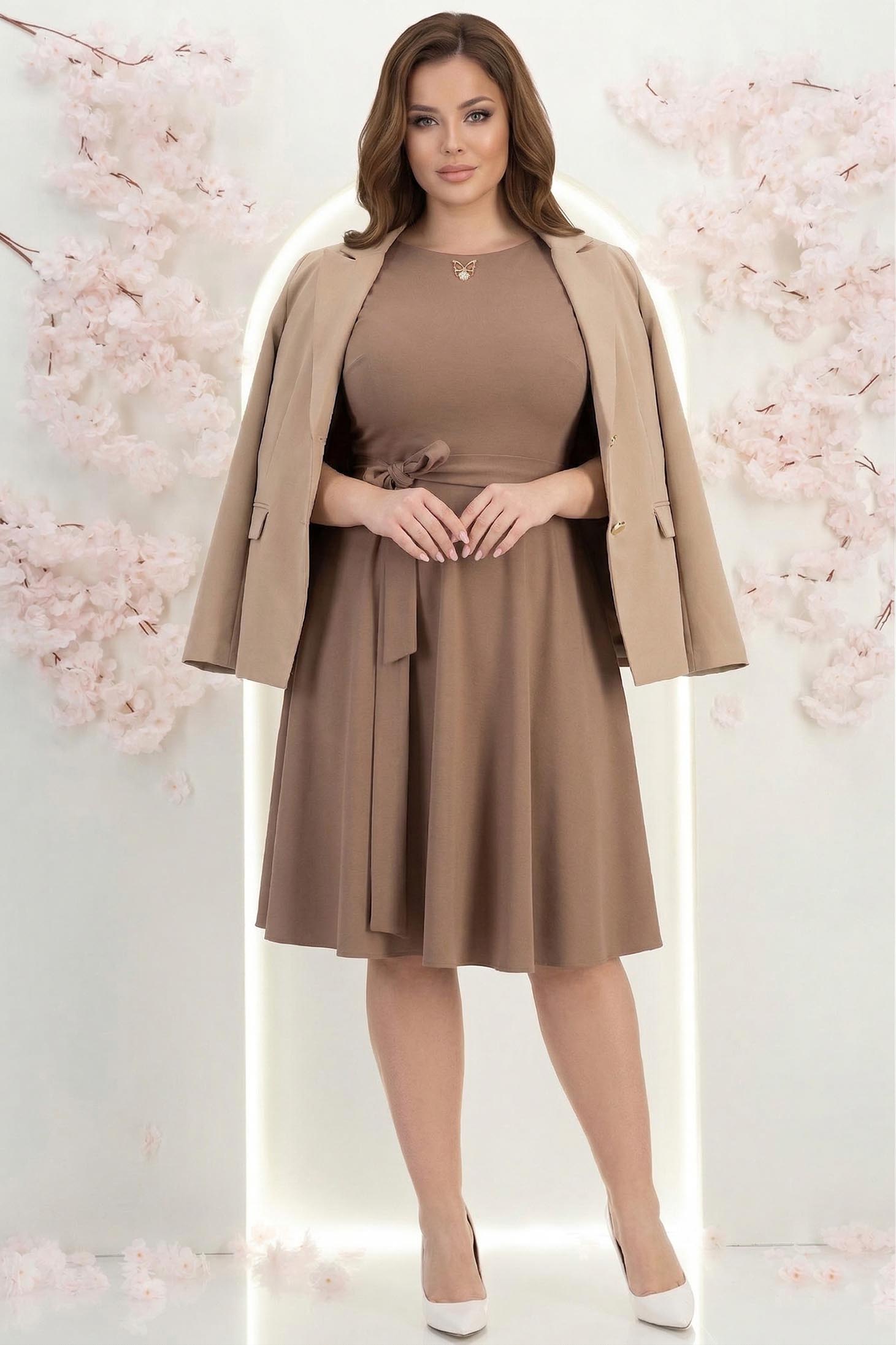 Rochie din jersey mocha midi in clos accesorizata cu brosa - StarShinerS 2 - StarShinerS.ro