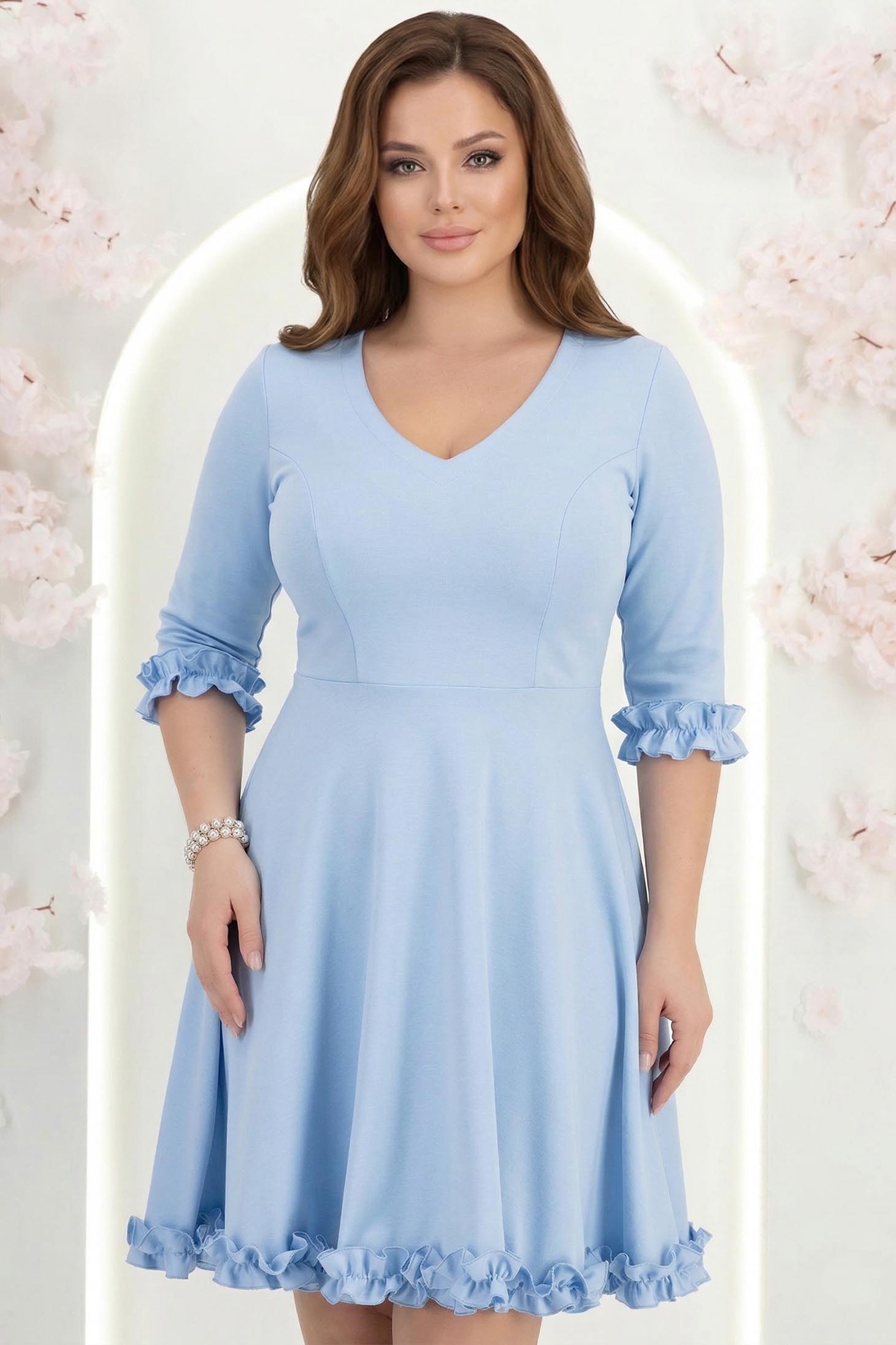 Rochie din jersey albastru-deschis scurta in clos cu volanase la maneca - StarShinerS 3 - StarShinerS.ro