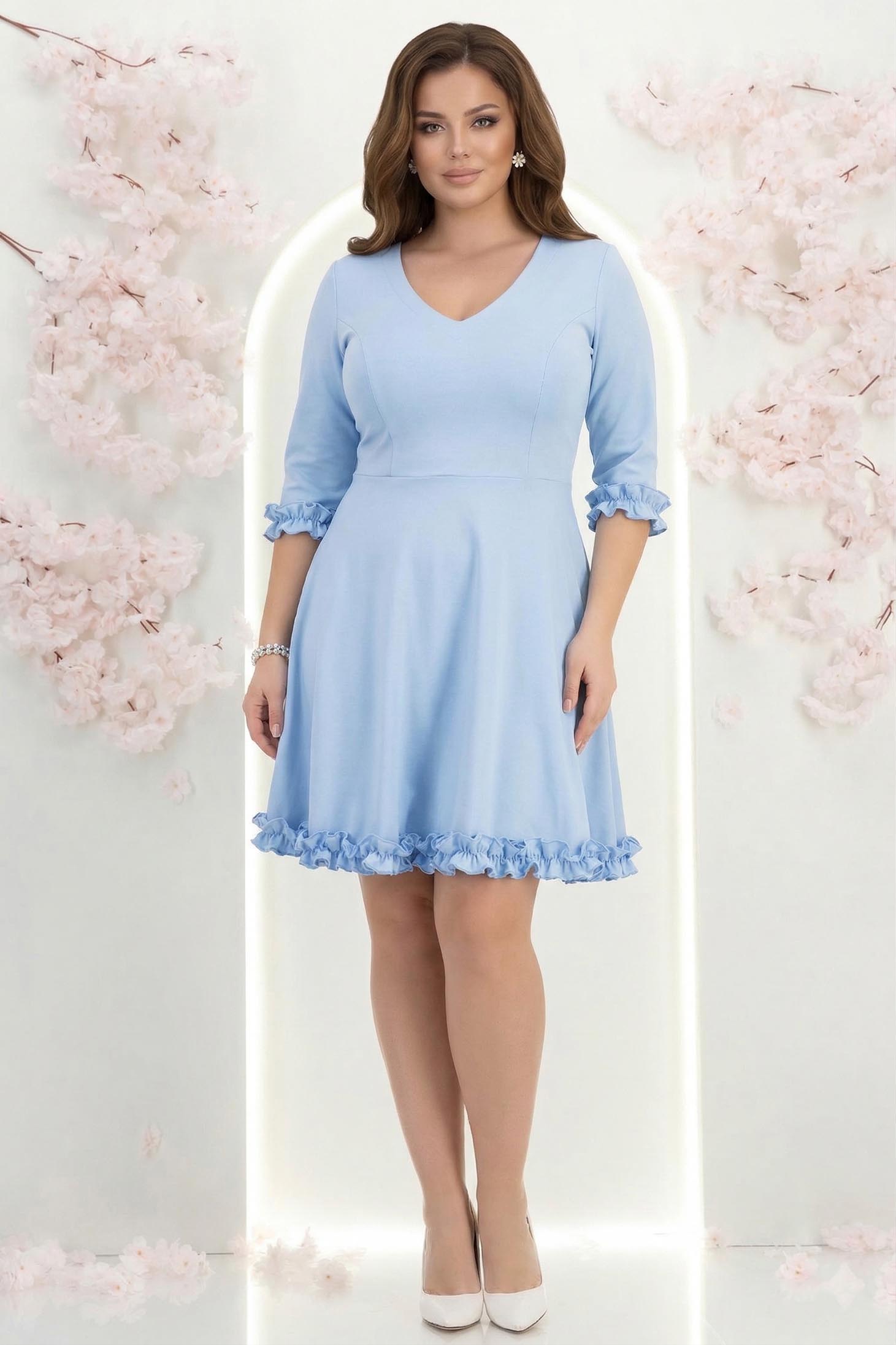Rochie din jersey albastru-deschis scurta in clos cu volanase la maneca - StarShinerS 2 - StarShinerS.ro
