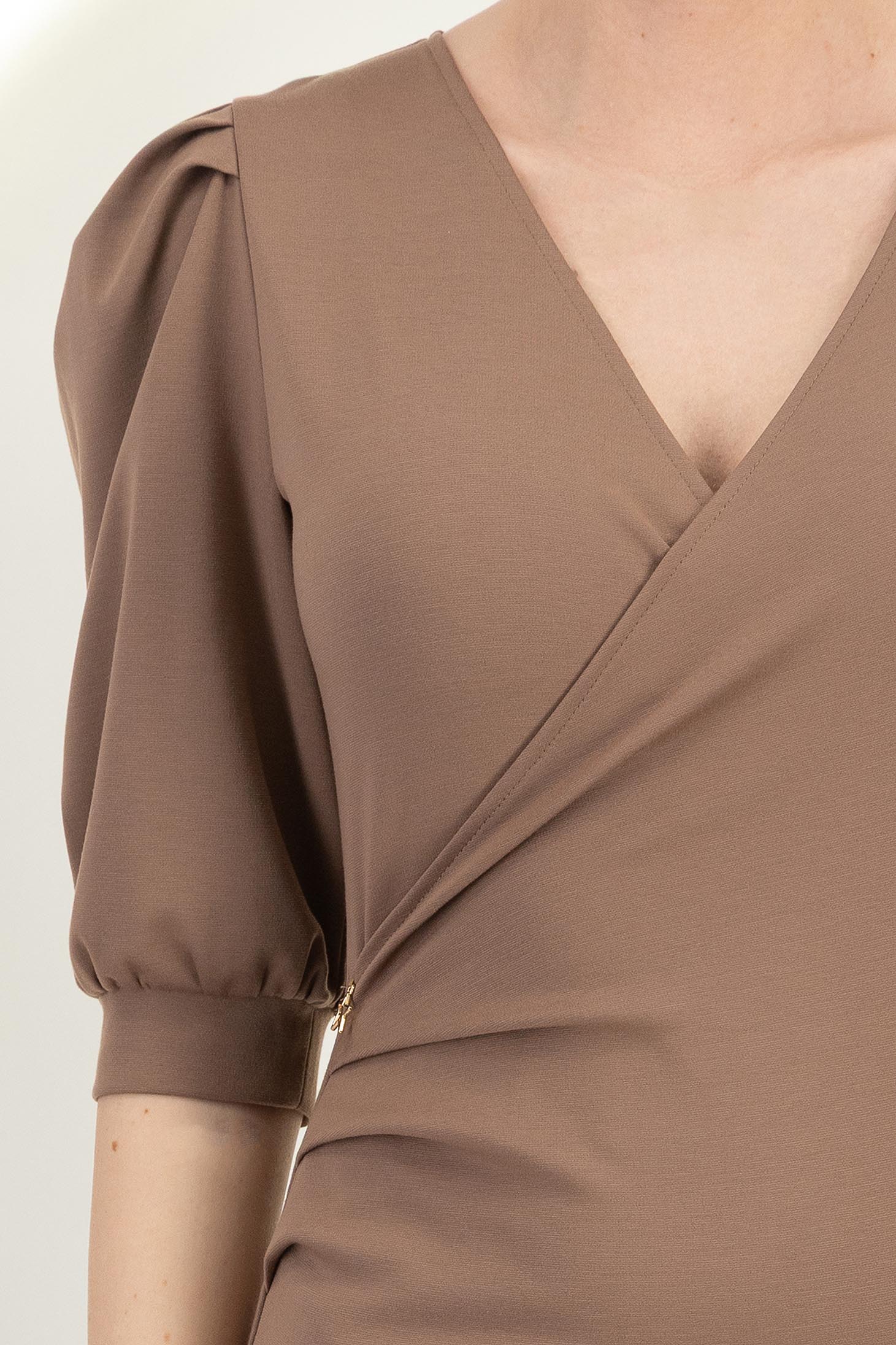 Rochie din jersey mocha midi tip creion cu maneci bufante- StarShinerS 4 - StarShinerS.ro