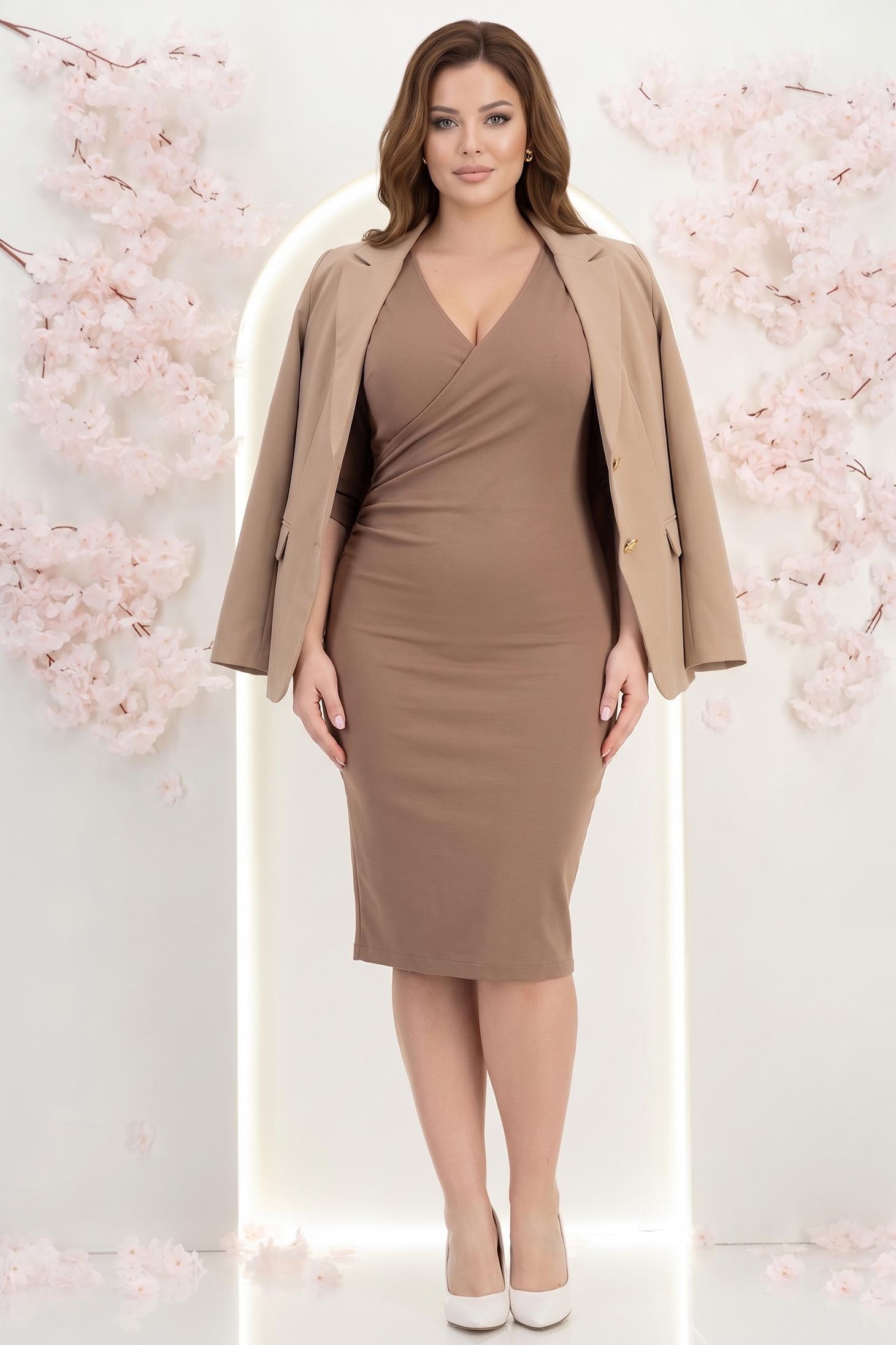 Rochie din jersey mocha midi tip creion cu maneci bufante- StarShinerS 2 - StarShinerS.ro