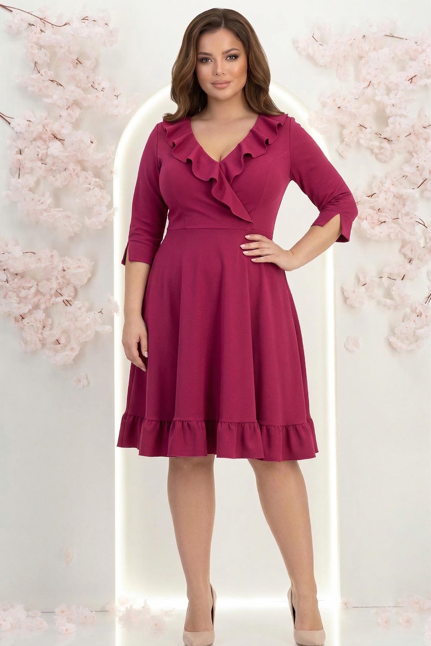 Rochie din jersey zmeura scurta in clos cu volanase - StarShinerS 2 - StarShinerS.ro