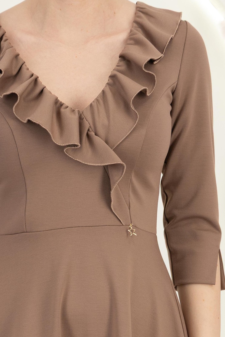 Rochie din jersey mocha scurta in clos cu volanase - StarShinerS 5 - StarShinerS.ro