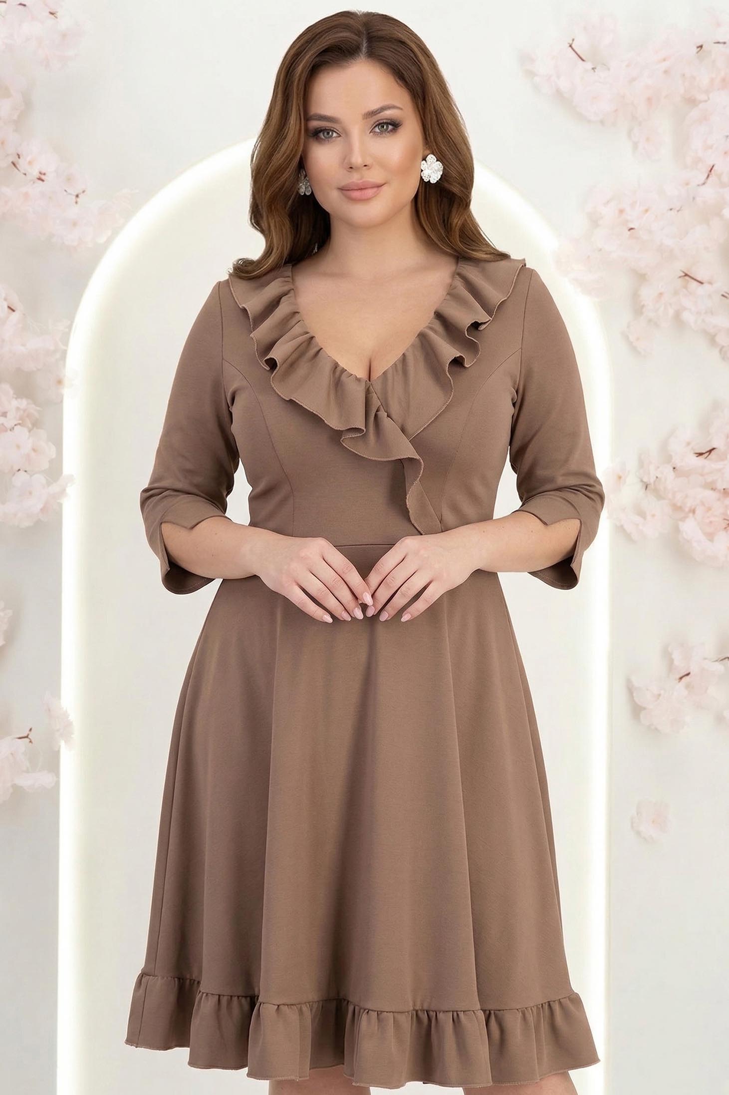 Rochie din jersey mocha scurta in clos cu volanase - StarShinerS 1 - StarShinerS.ro