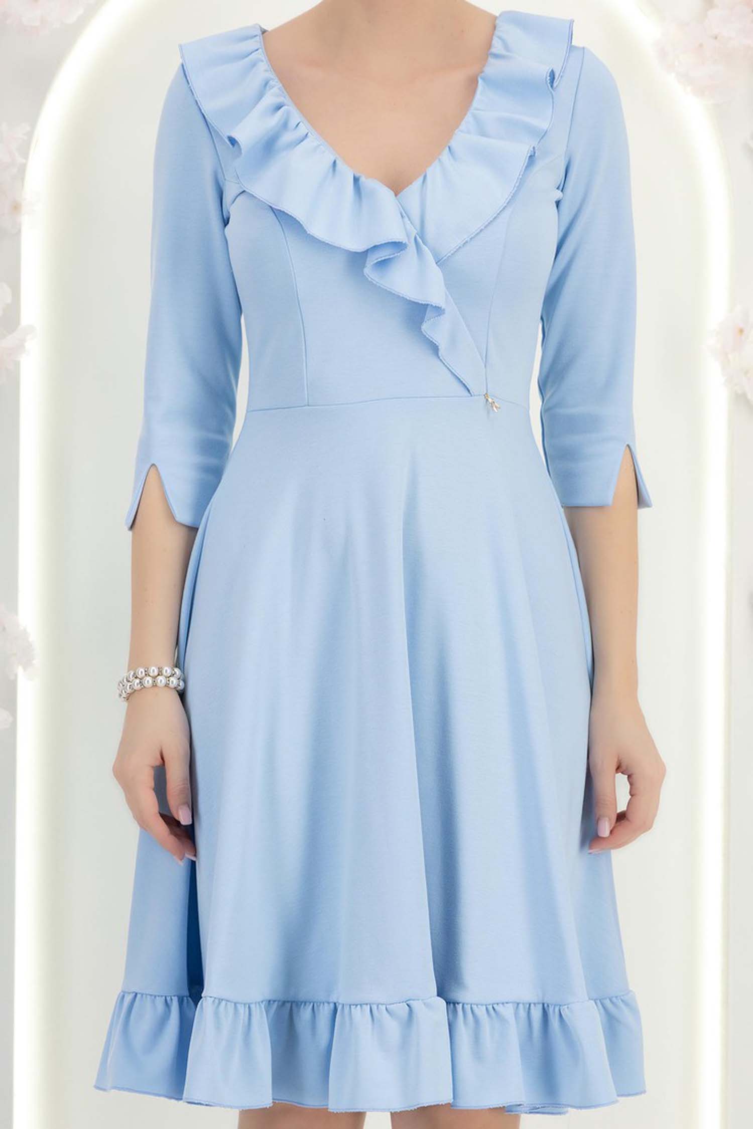 Rochie din jersey albastru-deschis scurta in clos cu volanase - StarShinerS 6 - StarShinerS.ro