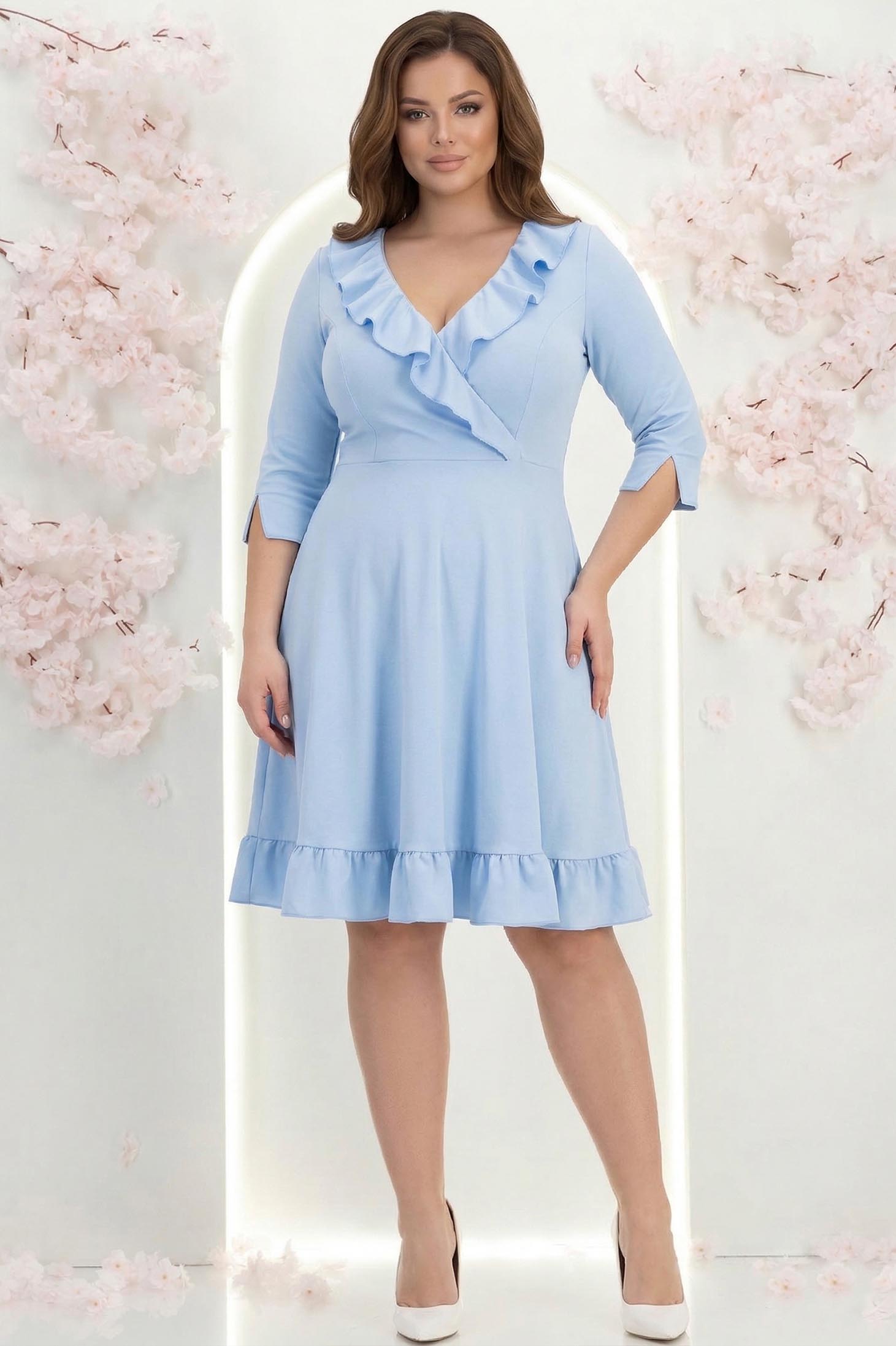 Rochie din jersey albastru-deschis scurta in clos cu volanase - StarShinerS 2 - StarShinerS.ro