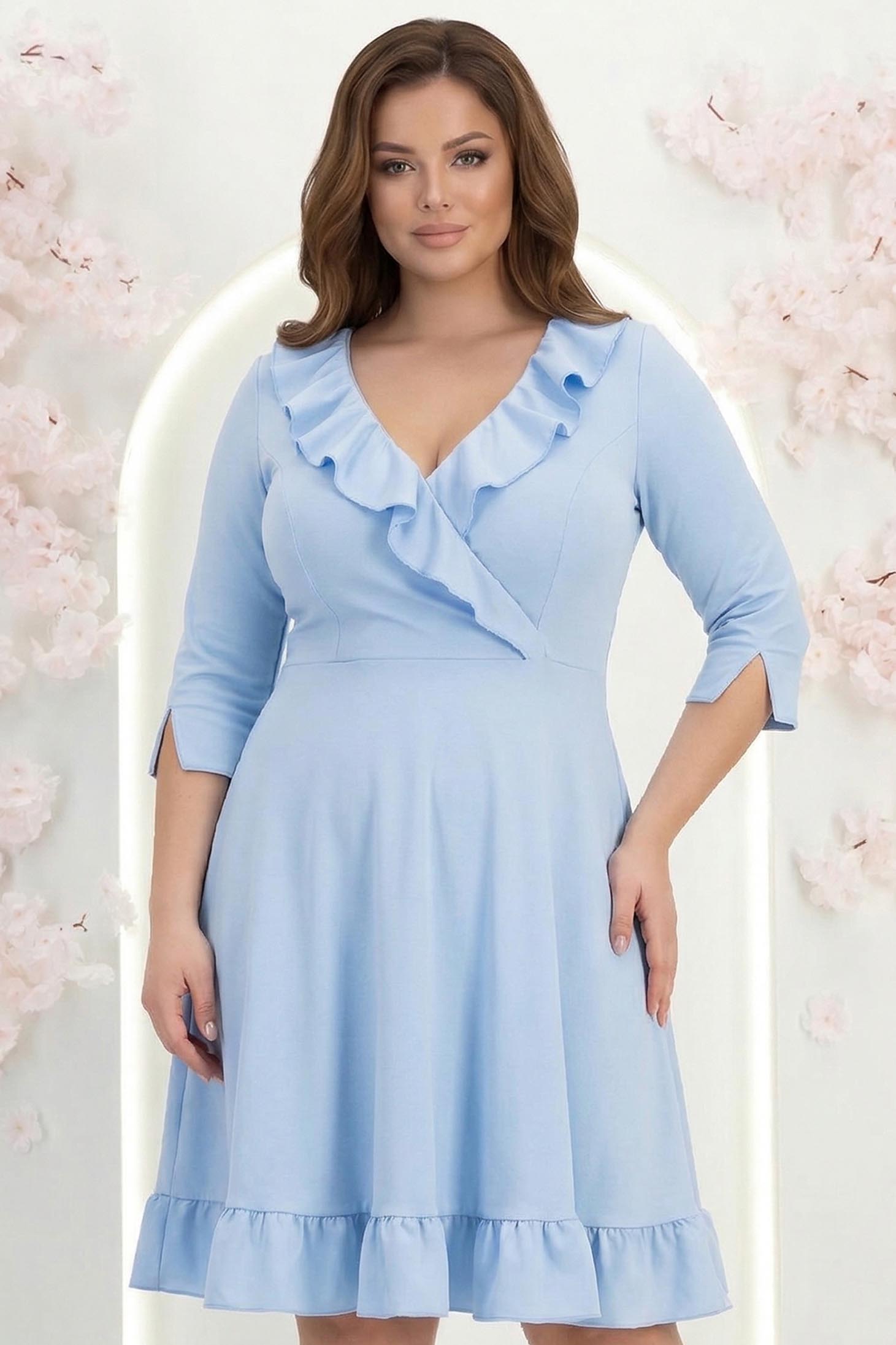 Rochie din jersey albastru-deschis scurta in clos cu volanase - StarShinerS 1 - StarShinerS.ro
