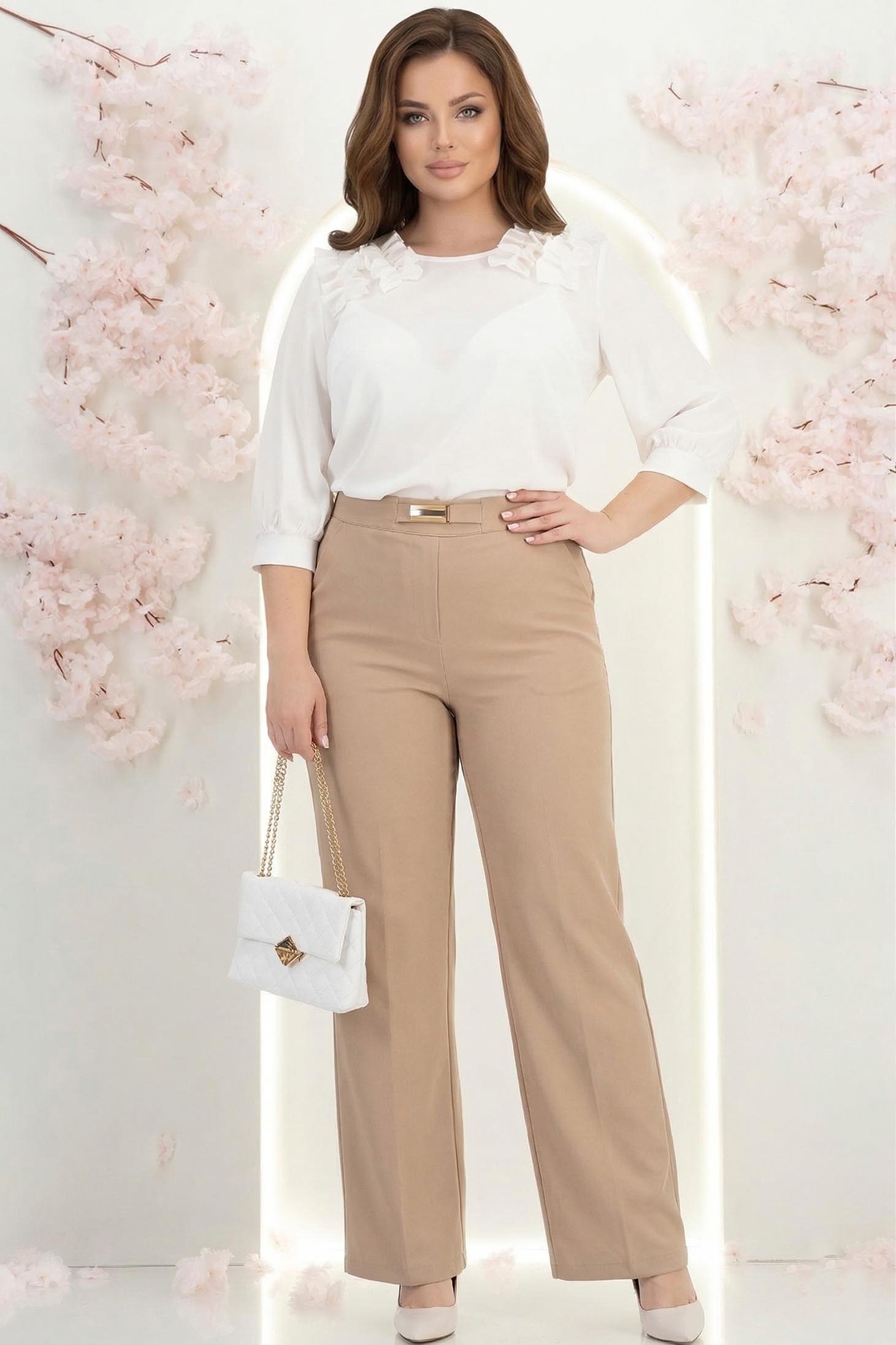 Bluza dama din material fluid ivoire cu croi larg si volanase - StarShinerS 2 - StarShinerS.ro