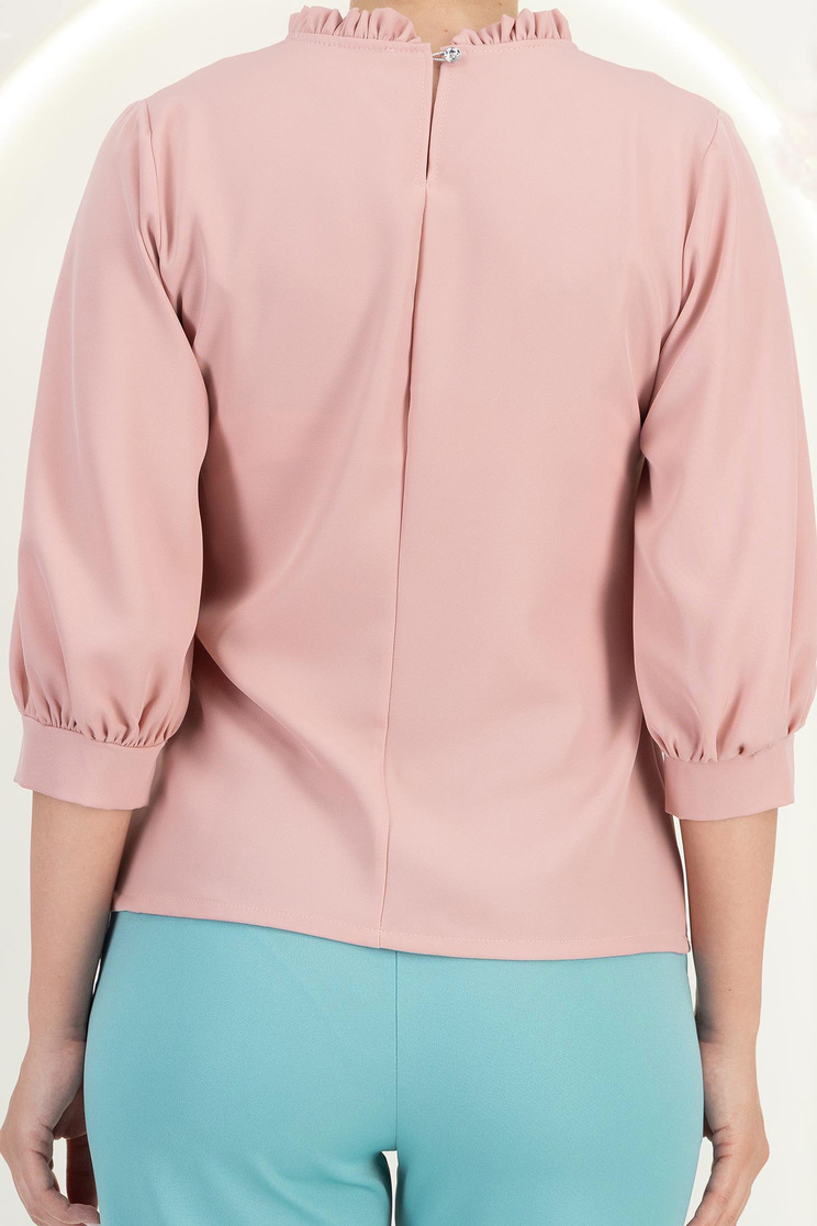 Bluza din material fluid roz pudra cu un croi larg si aplicatii de dantela - StarShinerS 7 - StarShinerS.ro