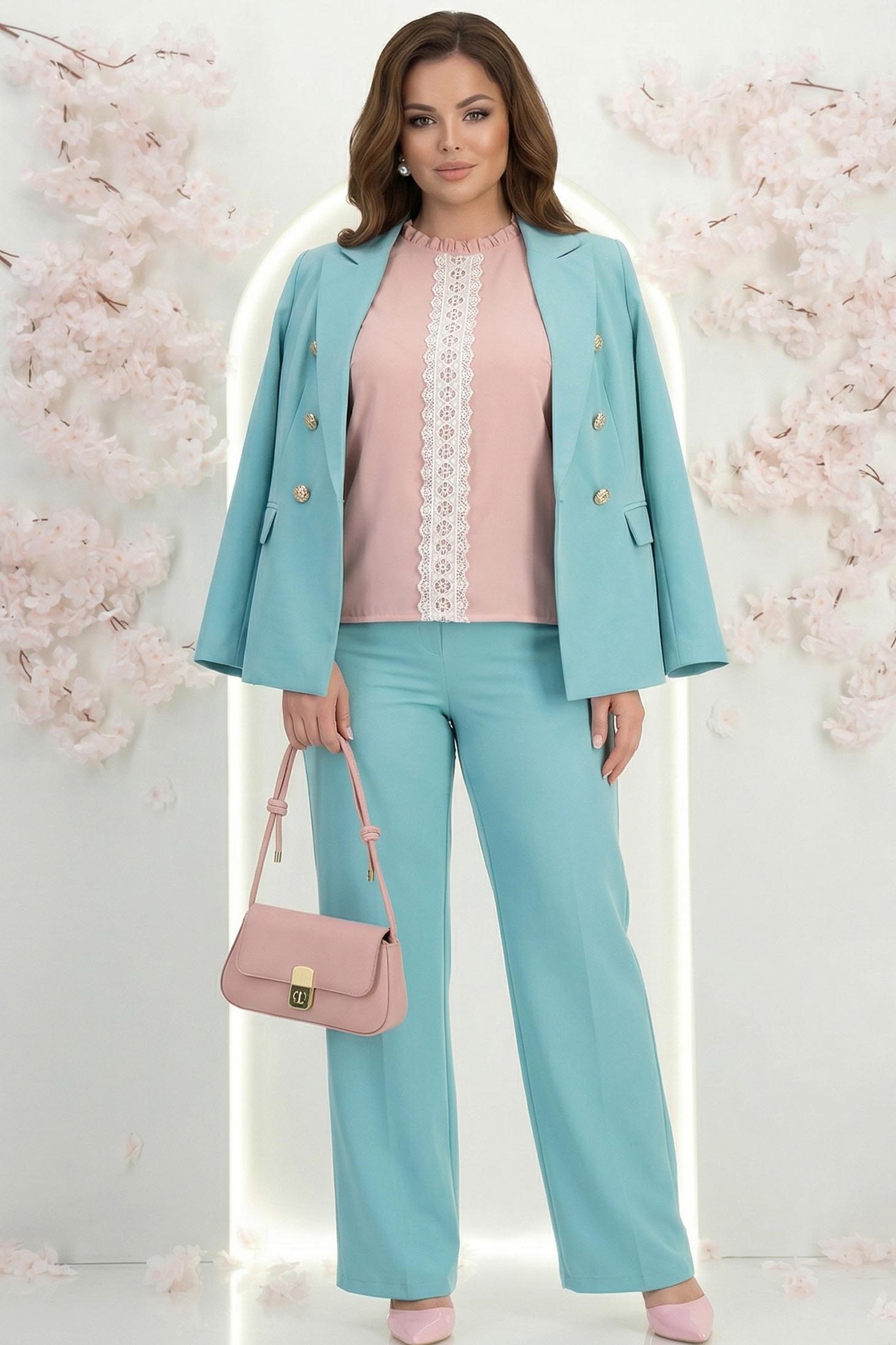 Bluza din material fluid roz pudra cu un croi larg si aplicatii de dantela - StarShinerS 2 - StarShinerS.ro