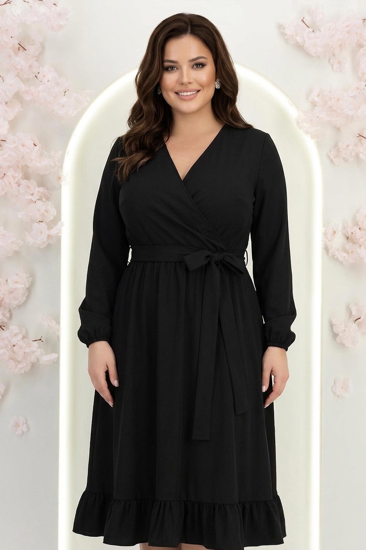 Rochie din material fluid neagra midi in clos cu elastic in talie si cordon - StarShinerS 1 - StarShinerS.ro