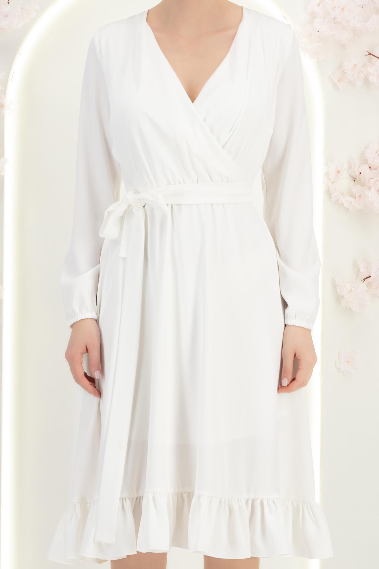 Rochie din material fluid ivoire midi in clos cu elastic in talie si cordon - StarShinerS 7 - StarShinerS.ro