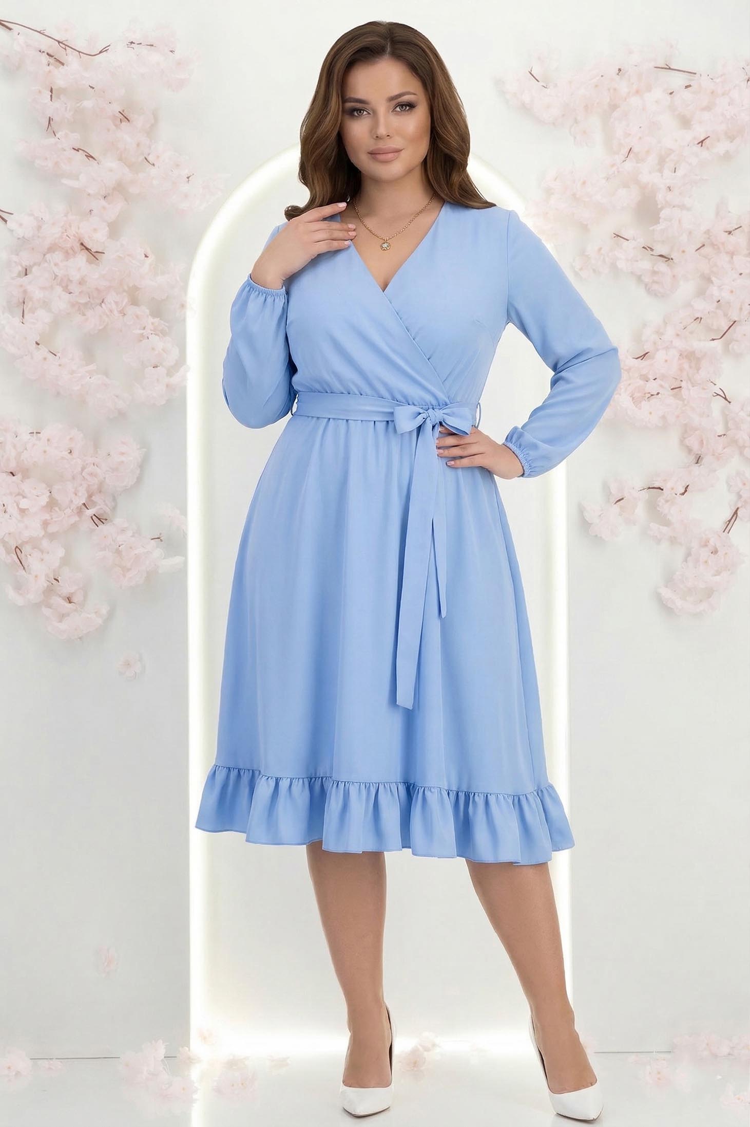 Rochie din material fluid albastra-deschis midi in clos cu elastic in talie si cordon - StarShinerS 1 - StarShinerS.ro