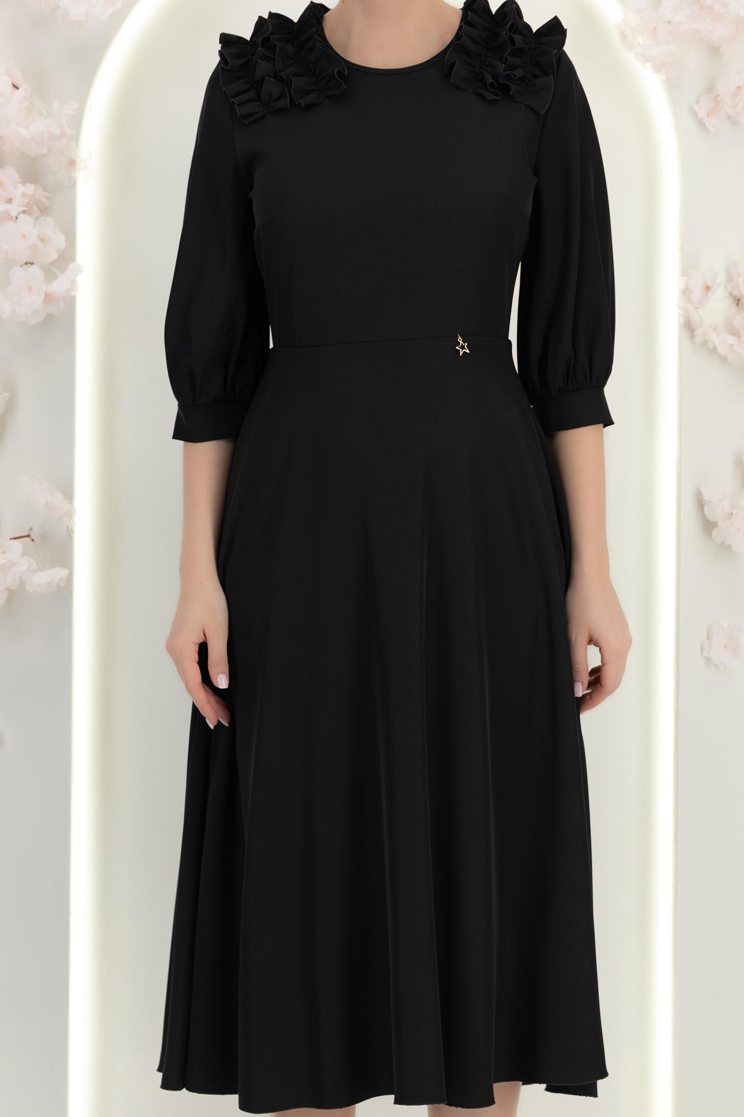 Rochie din voal neagra midi in clos cu volanase - StarShinerS 5 - StarShinerS.ro
