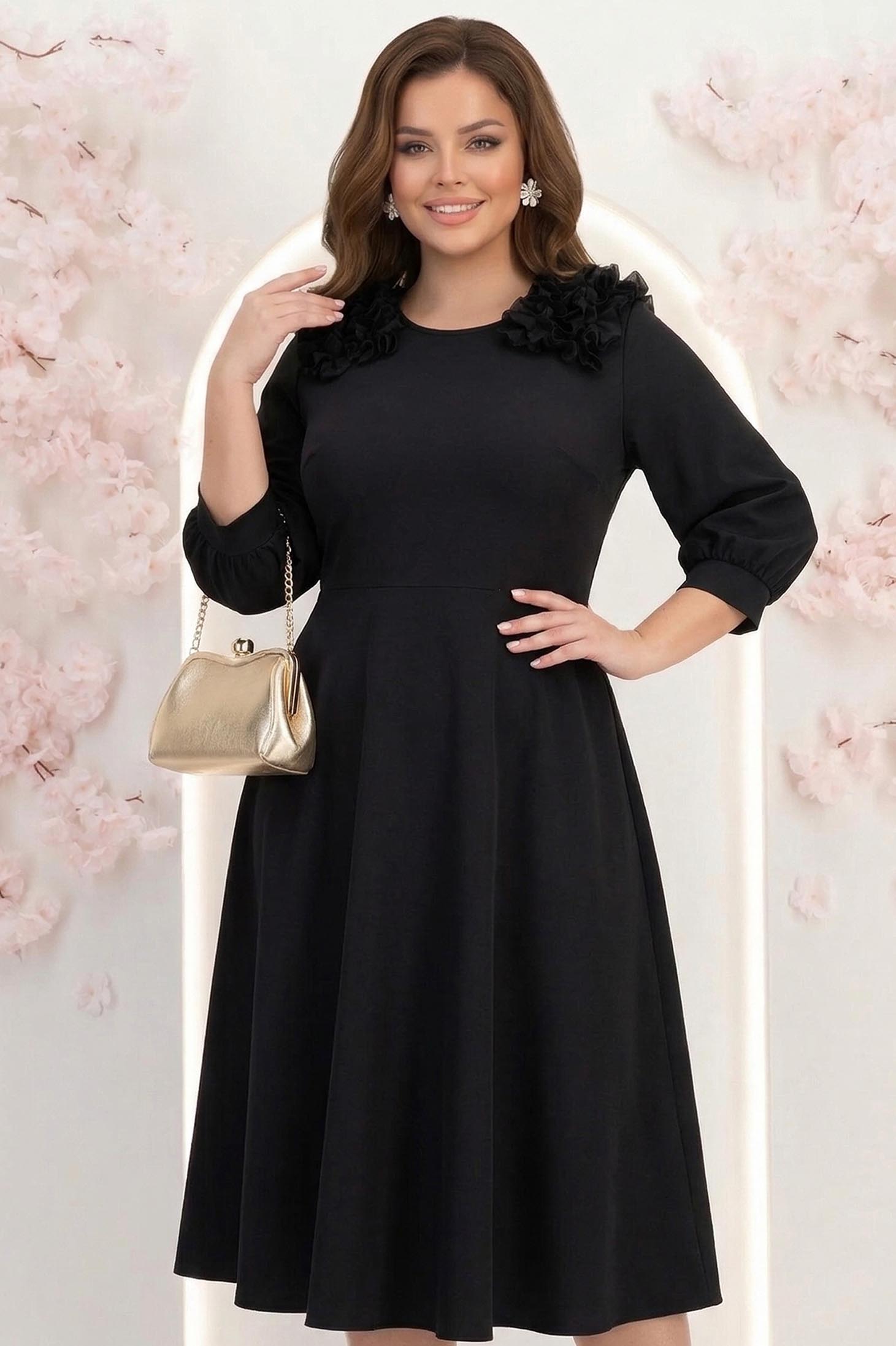 Rochie din voal neagra midi in clos cu volanase - StarShinerS 1 - StarShinerS.ro