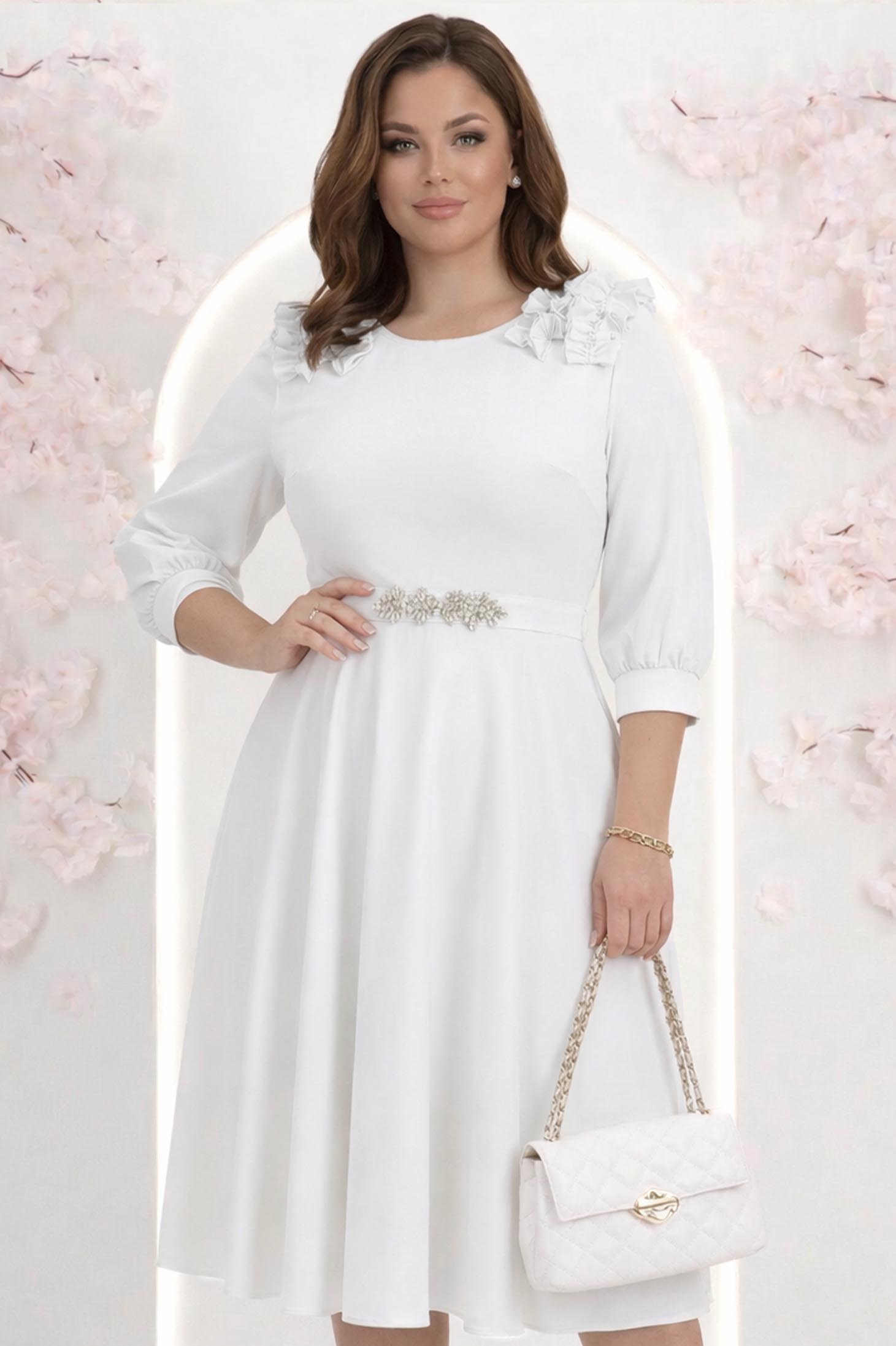 Rochie din voal ivoire midi in clos cu volanase - StarShinerS 1 - StarShinerS.ro