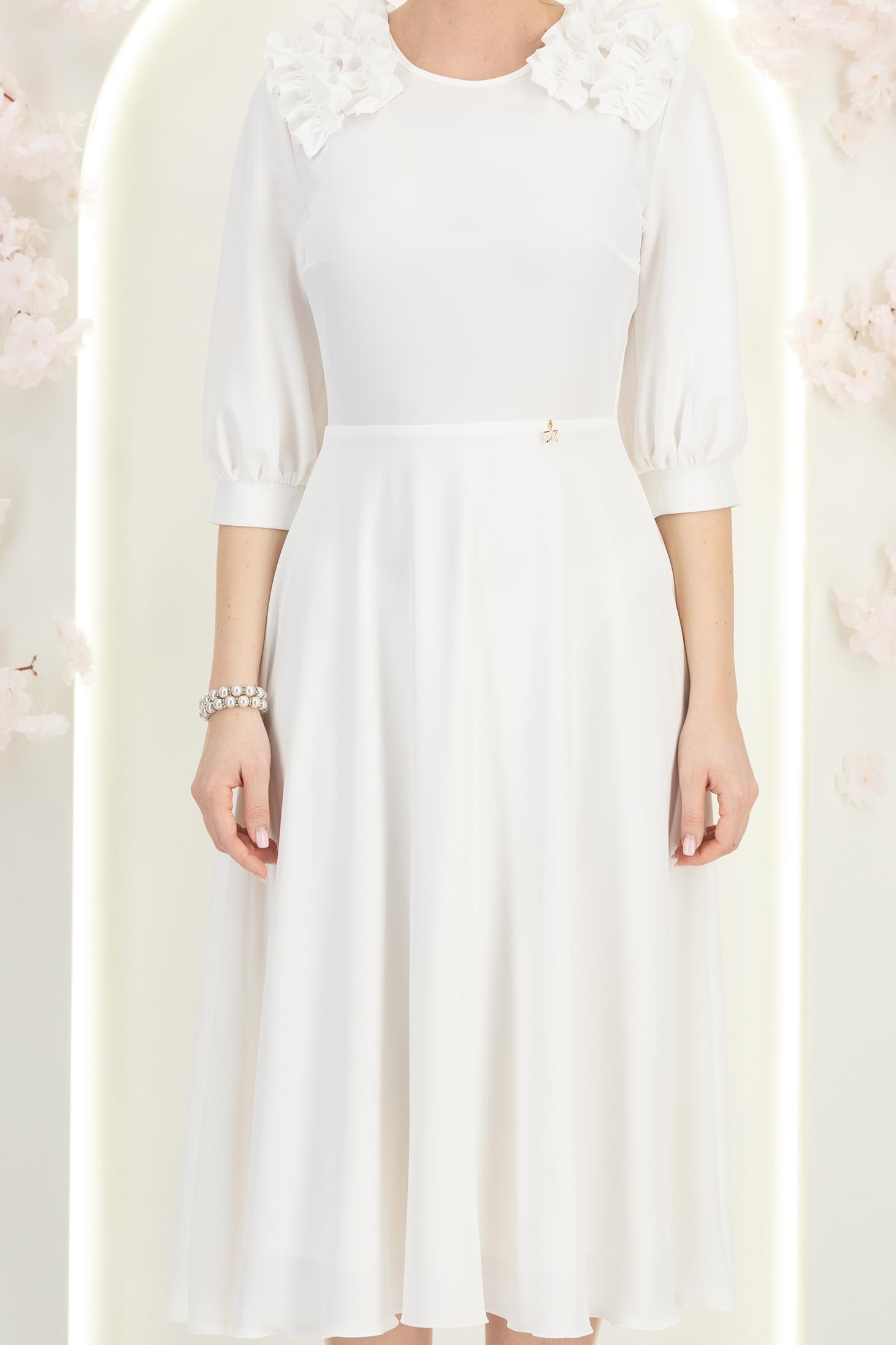 Rochie din voal ivoire midi in clos cu volanase - StarShinerS 5 - StarShinerS.ro