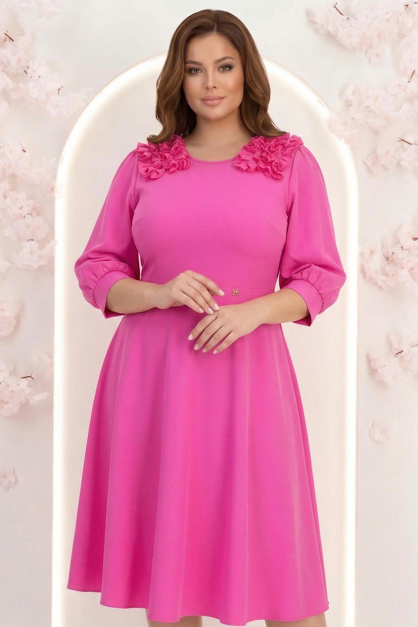 Rochie din voal fuchsia midi in clos cu volanase - StarShinerS 2 - StarShinerS.ro