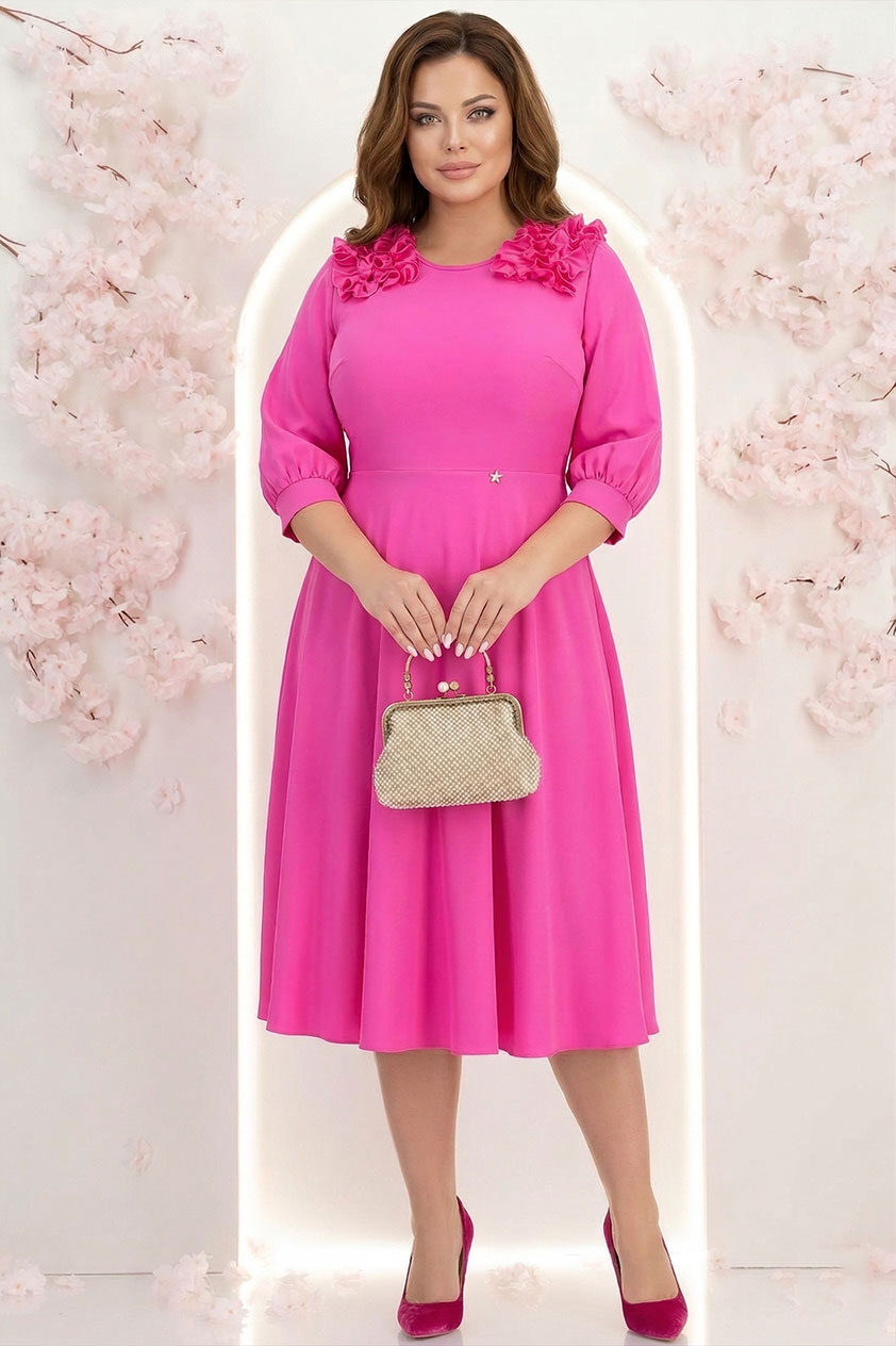 Rochie din voal fuchsia midi in clos cu volanase - StarShinerS 3 - StarShinerS.ro