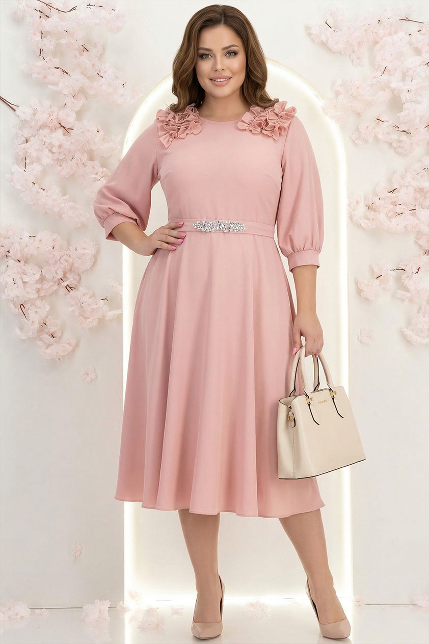 Rochie din voal roz pudra midi in clos cu volanase - StarShinerS 3 - StarShinerS.ro