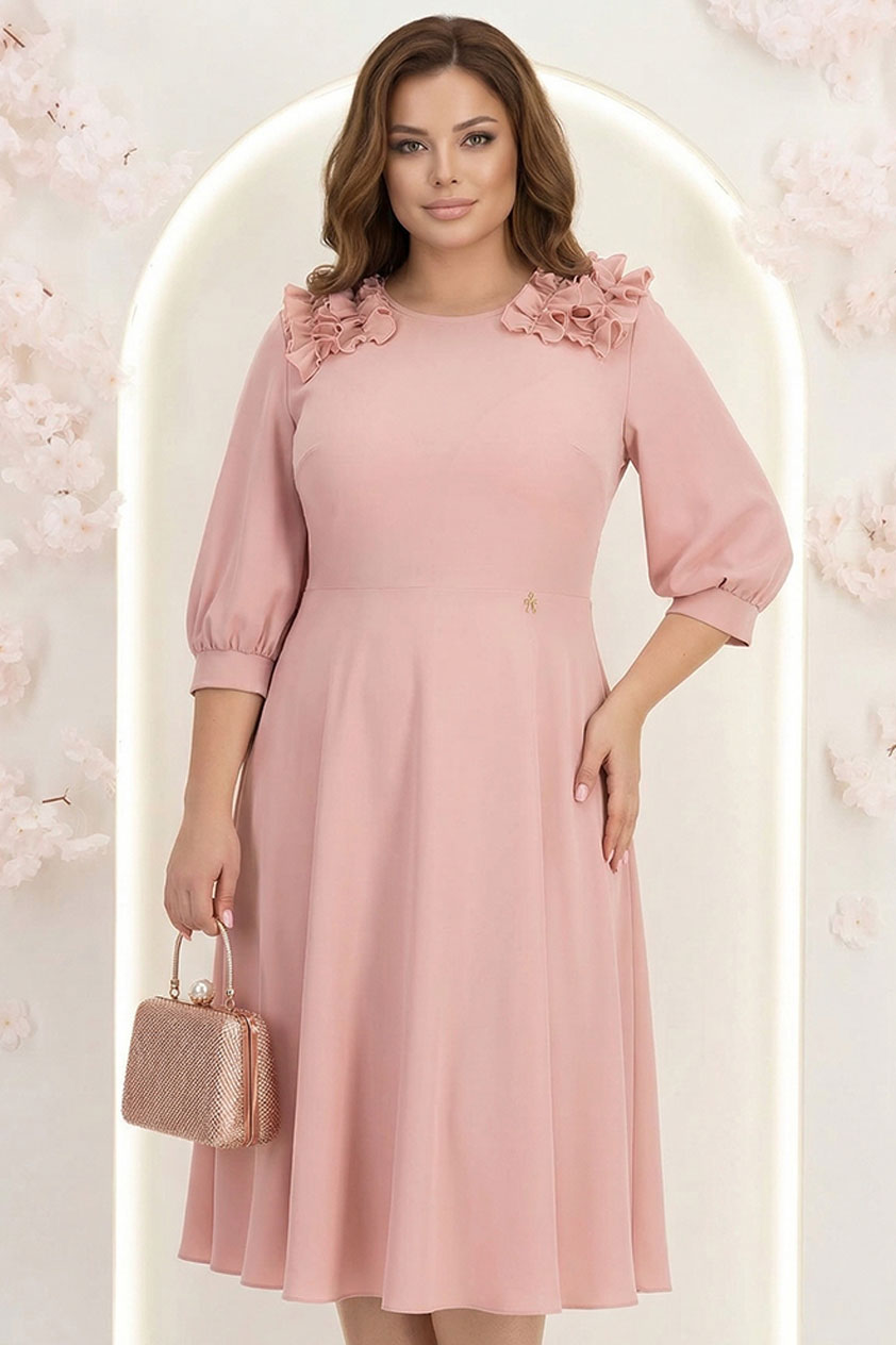 Rochie din voal roz pudra midi in clos cu volanase - StarShinerS 1 - StarShinerS.ro