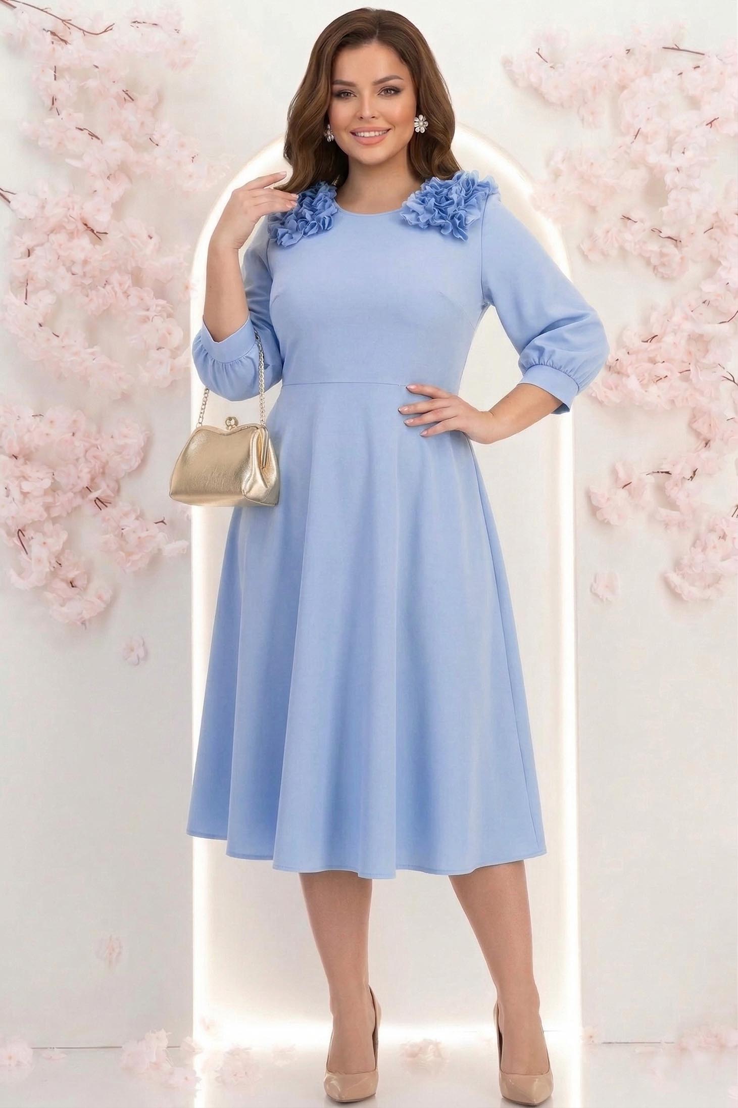 Rochie din voal albastra-deschis midi in clos cu volanase - StarShinerS 1 - StarShinerS.ro