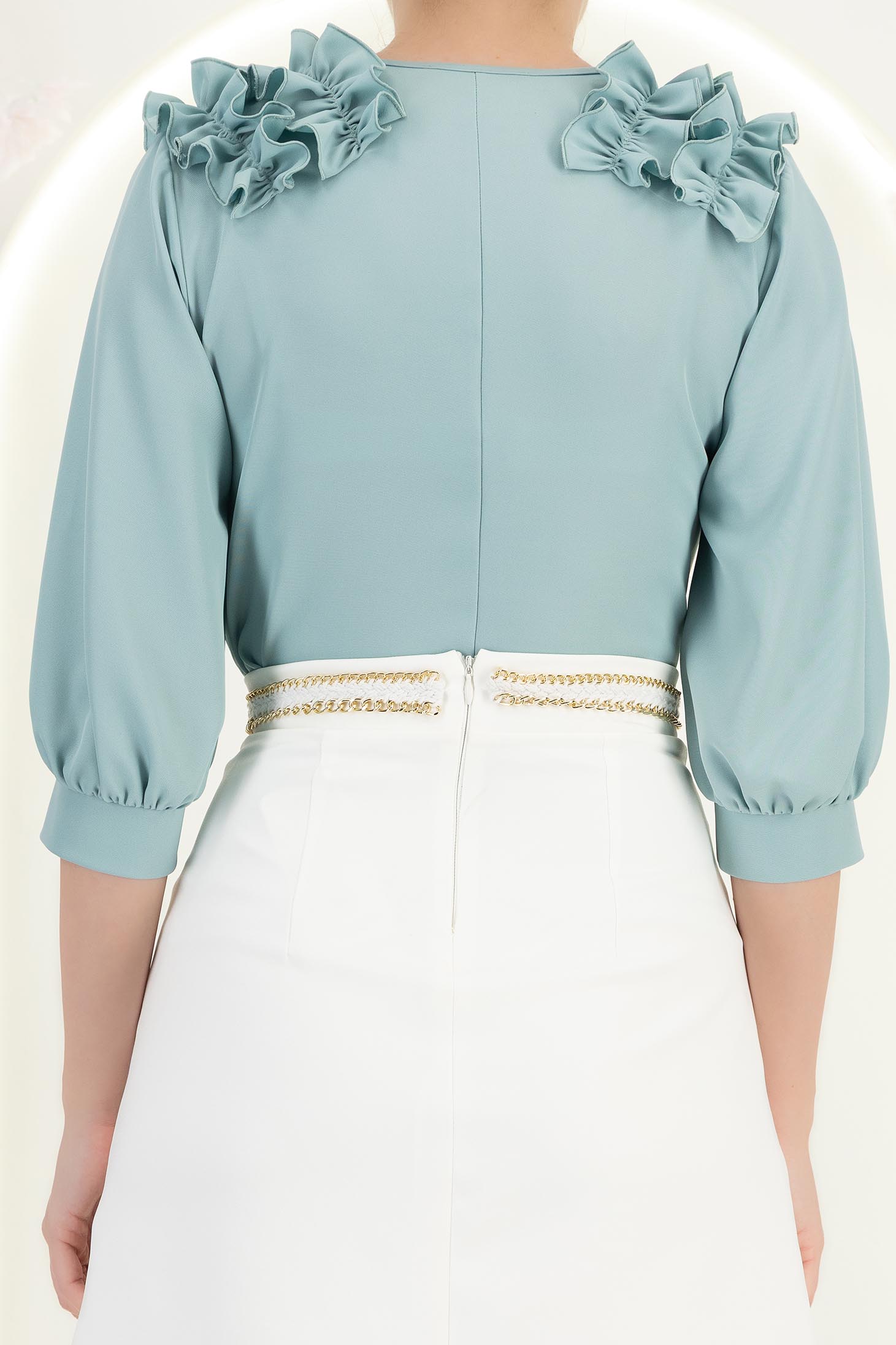 Bluza dama din material fluid mint cu croi larg si volanase - StarShinerS 7 - StarShinerS.ro