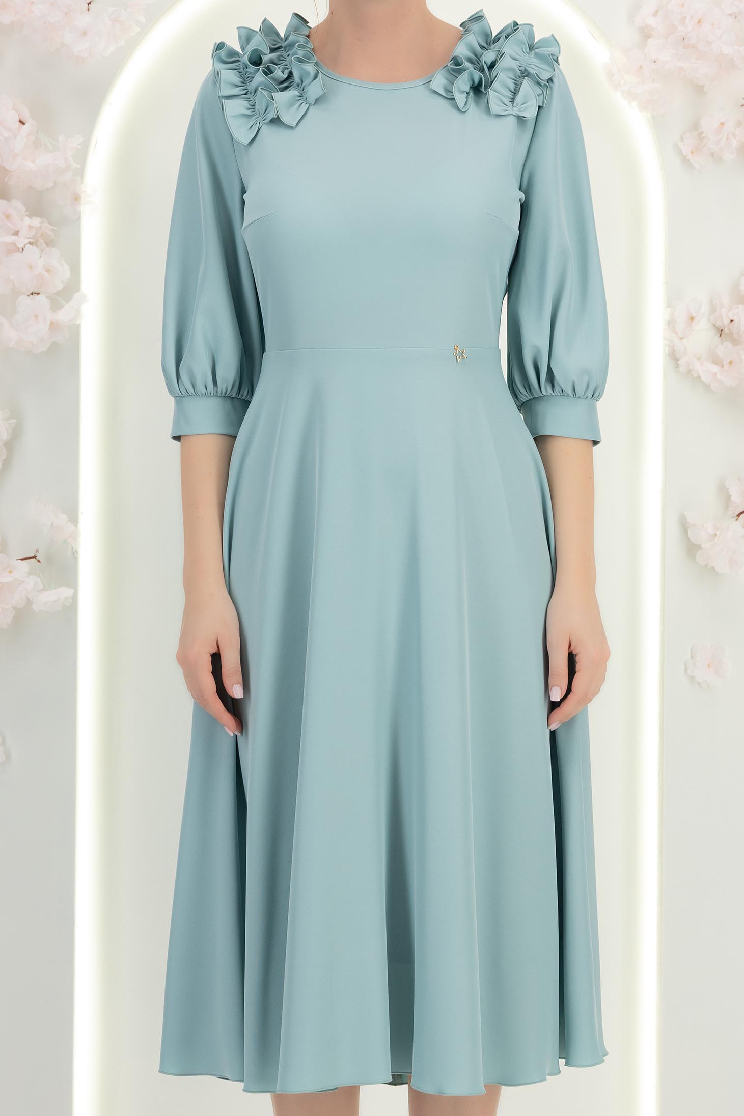 Rochie din voal mint midi in clos cu volanase - StarShinerS 7 - StarShinerS.ro