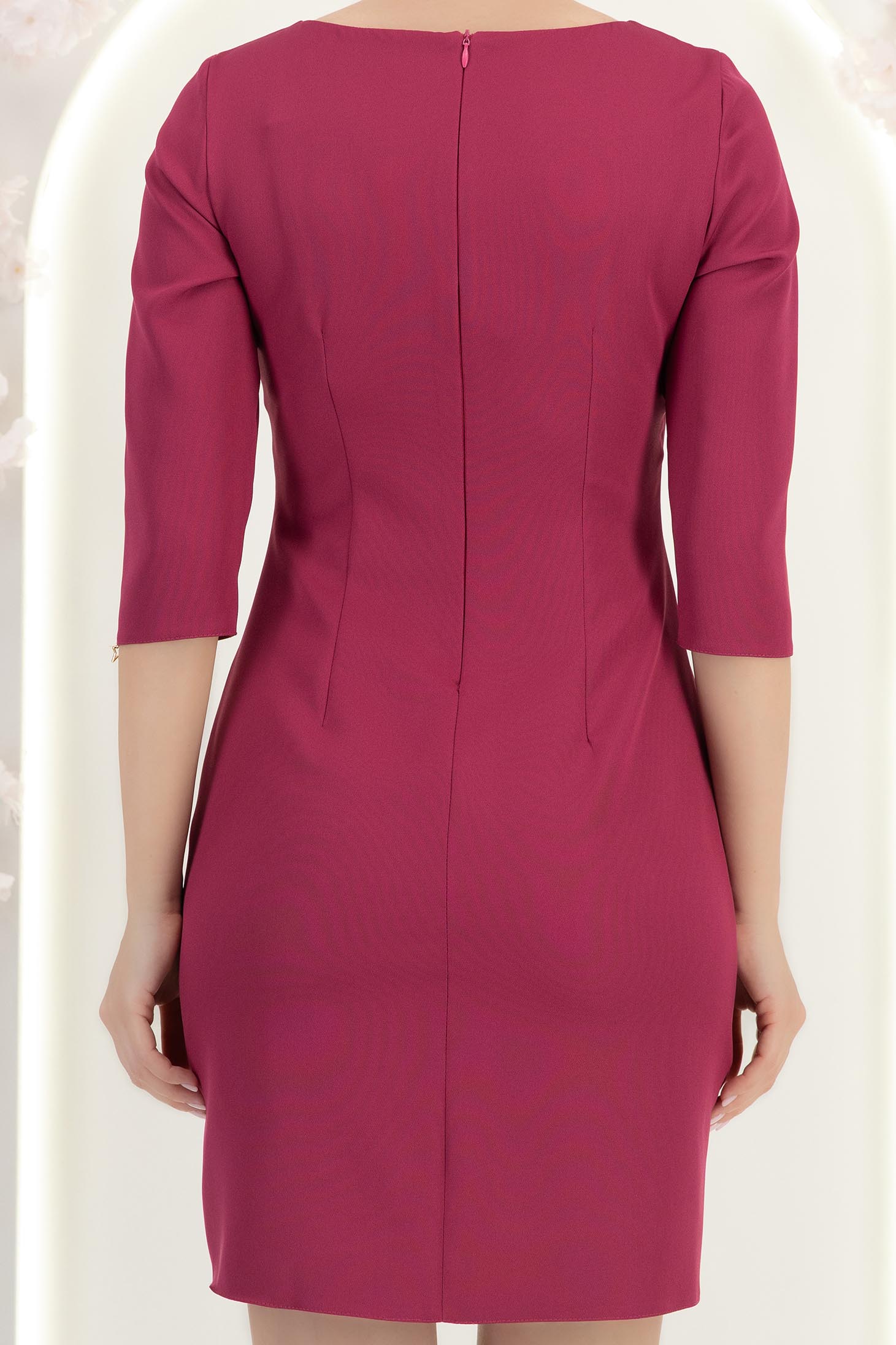 Rochie din stofa zmeura scurta tip creion cu volanase - StarShinerS 6 - StarShinerS.ro