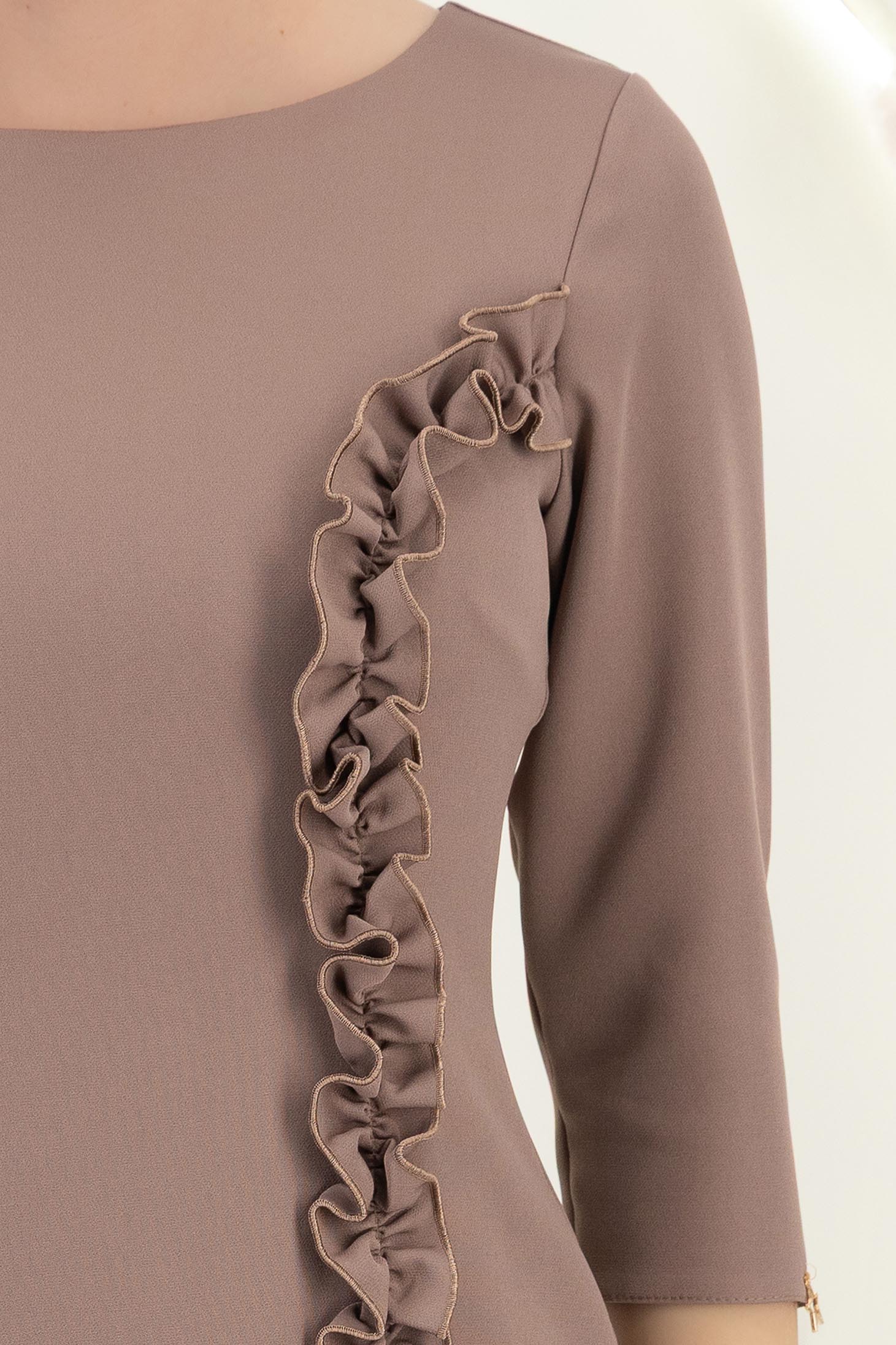 Rochie din stofa mocha scurta tip creion cu volanase - StarShinerS 5 - StarShinerS.ro
