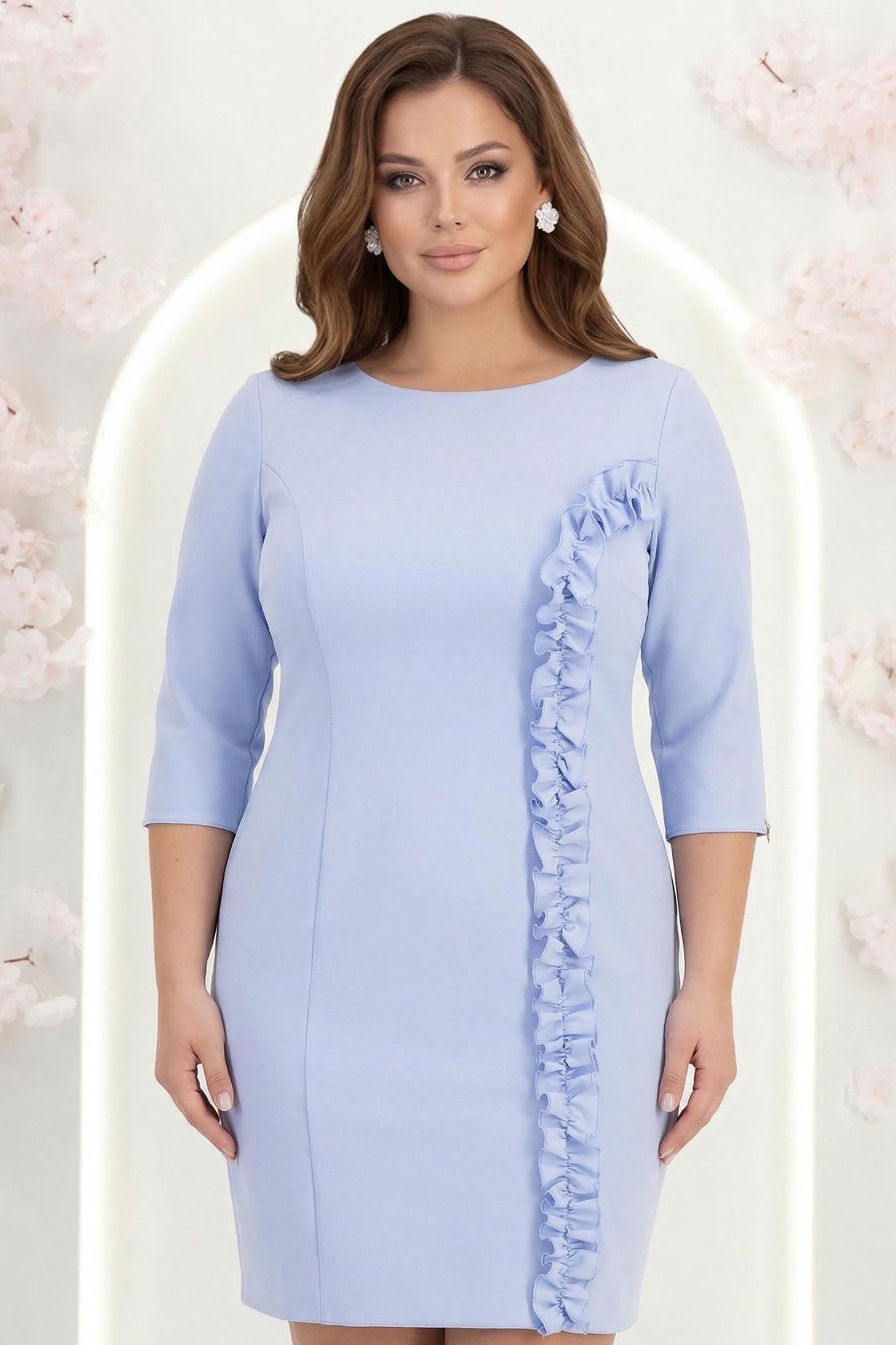 Rochie din stofa albastra-deschis scurta tip creion cu volanase - StarShinerS 1 - StarShinerS.ro