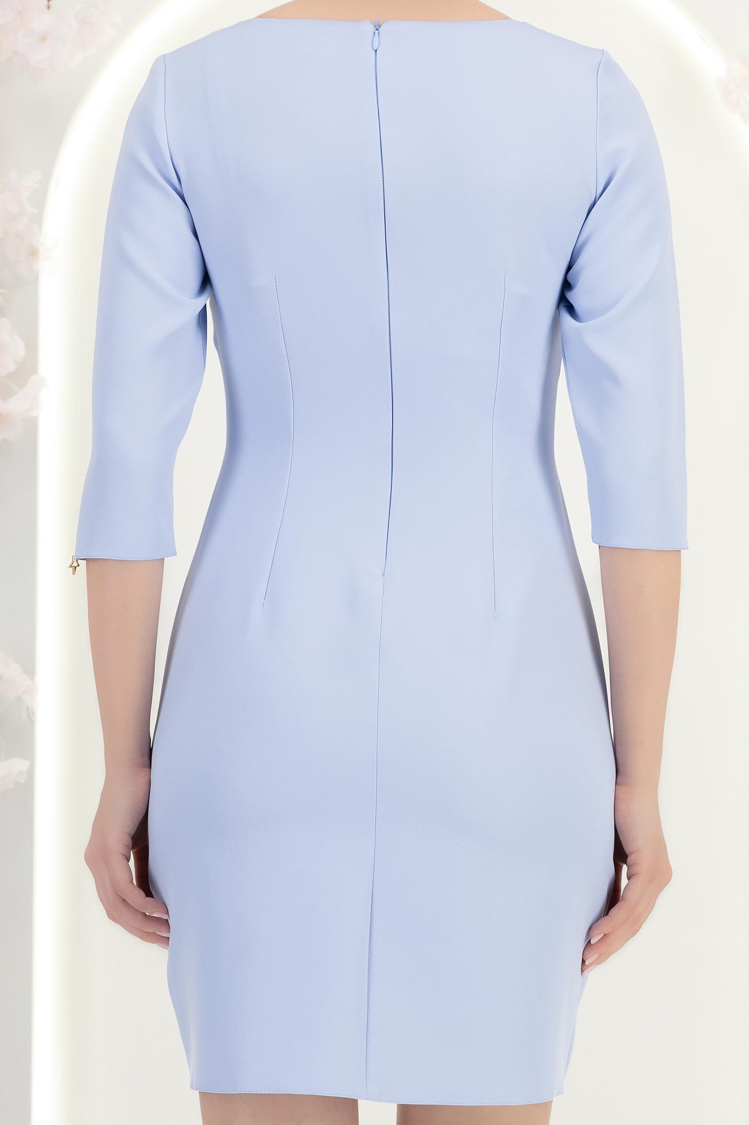 Rochie din stofa albastra-deschis scurta tip creion cu volanase - StarShinerS 7 - StarShinerS.ro